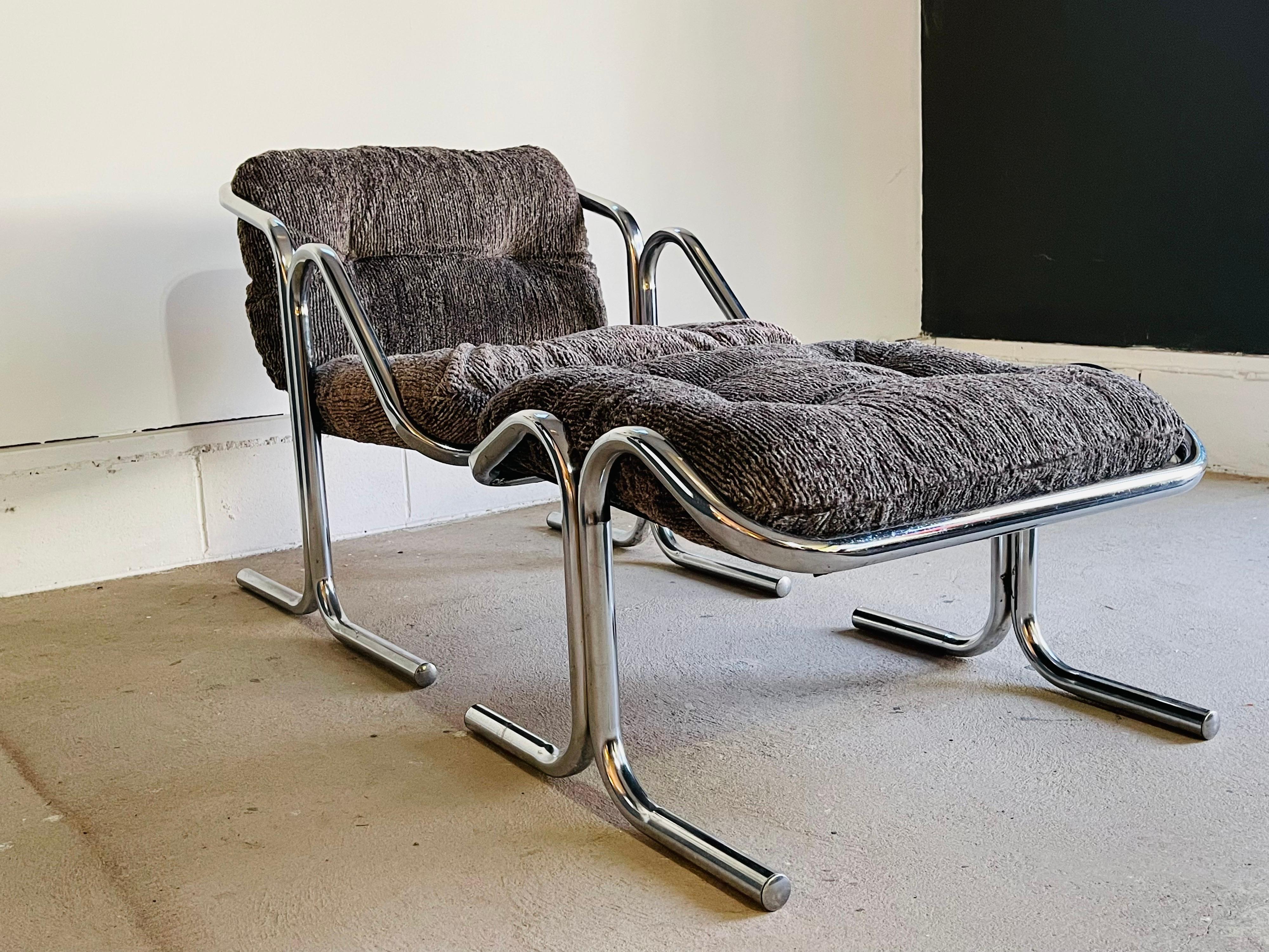 Mid-Century Modern Chrome Lounge Chair & Ottoman by Jerry Johnson for Landes In Good Condition In Brooklyn, NY