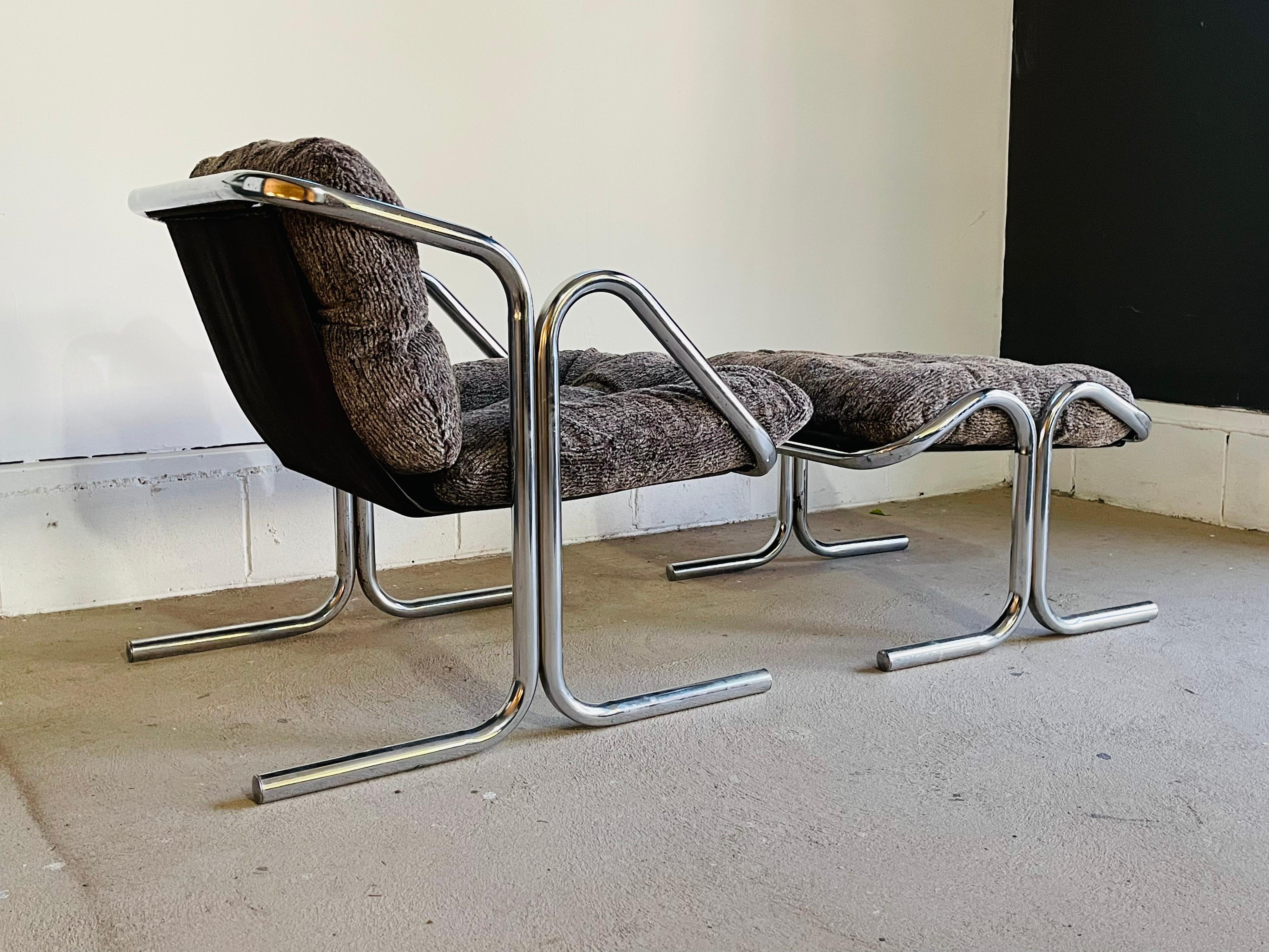 20th Century Mid-Century Modern Chrome Lounge Chair & Ottoman by Jerry Johnson for Landes
