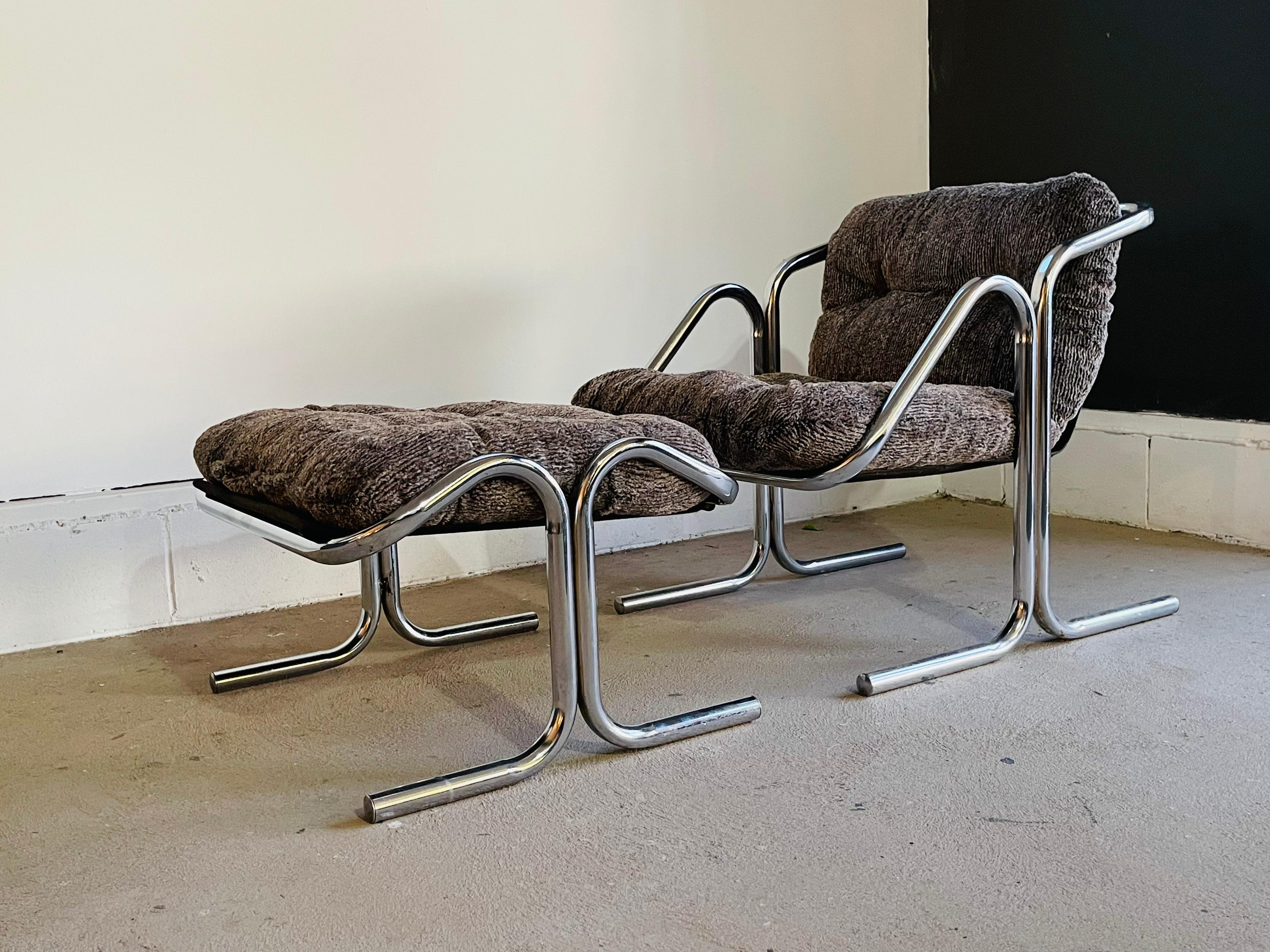 Mid-Century Modern Chrome Lounge Chair & Ottoman by Jerry Johnson for Landes 1