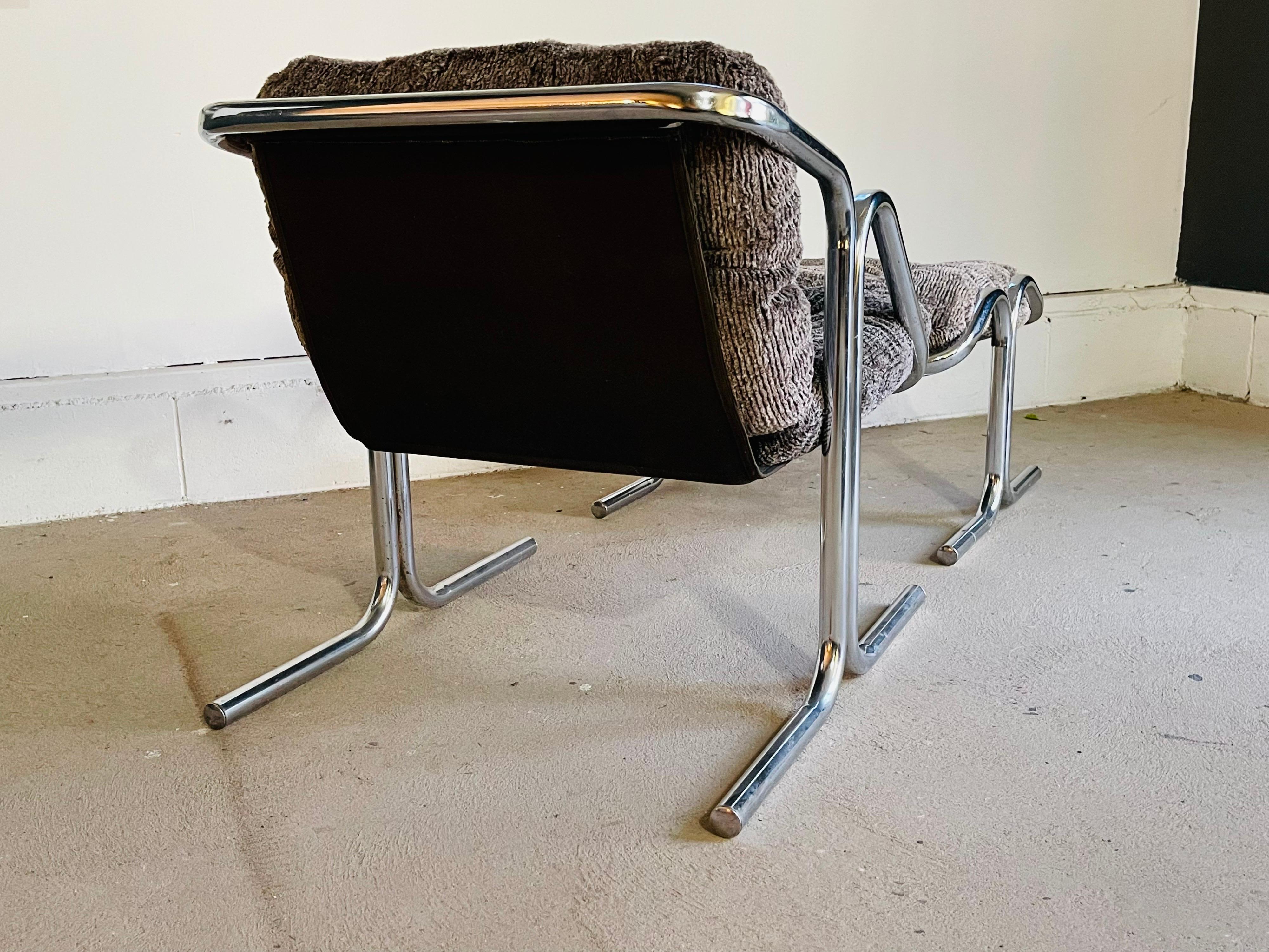 Mid-Century Modern Chrome Lounge Chair & Ottoman by Jerry Johnson for Landes 2