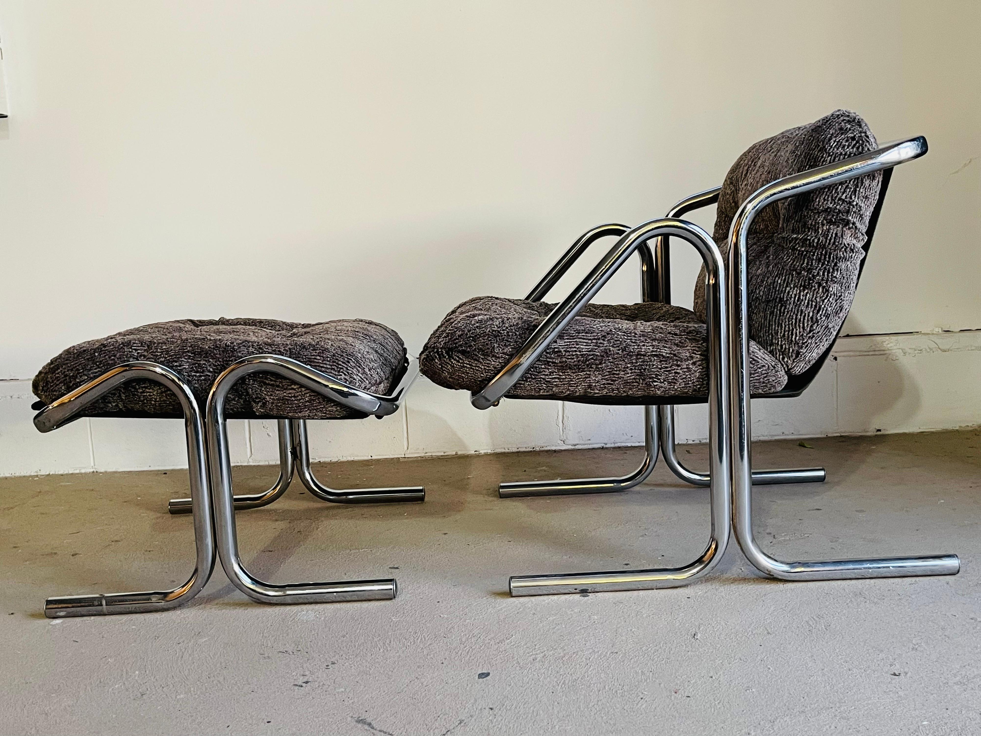 Mid-Century Modern Chrome Lounge Chair & Ottoman by Jerry Johnson for Landes 3