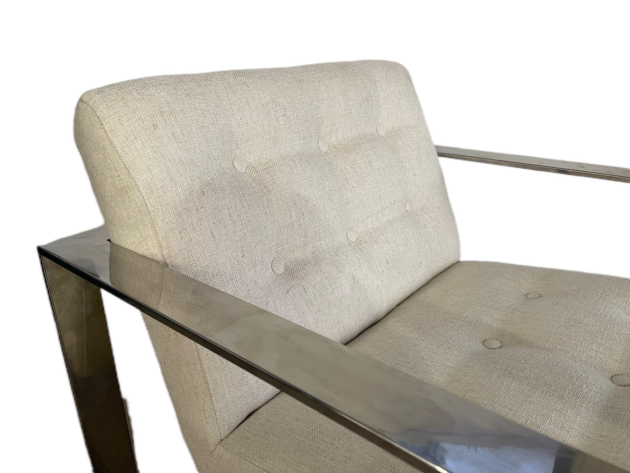  Milo Baughman Style Chrome Lounge Chair & Ottoman  2