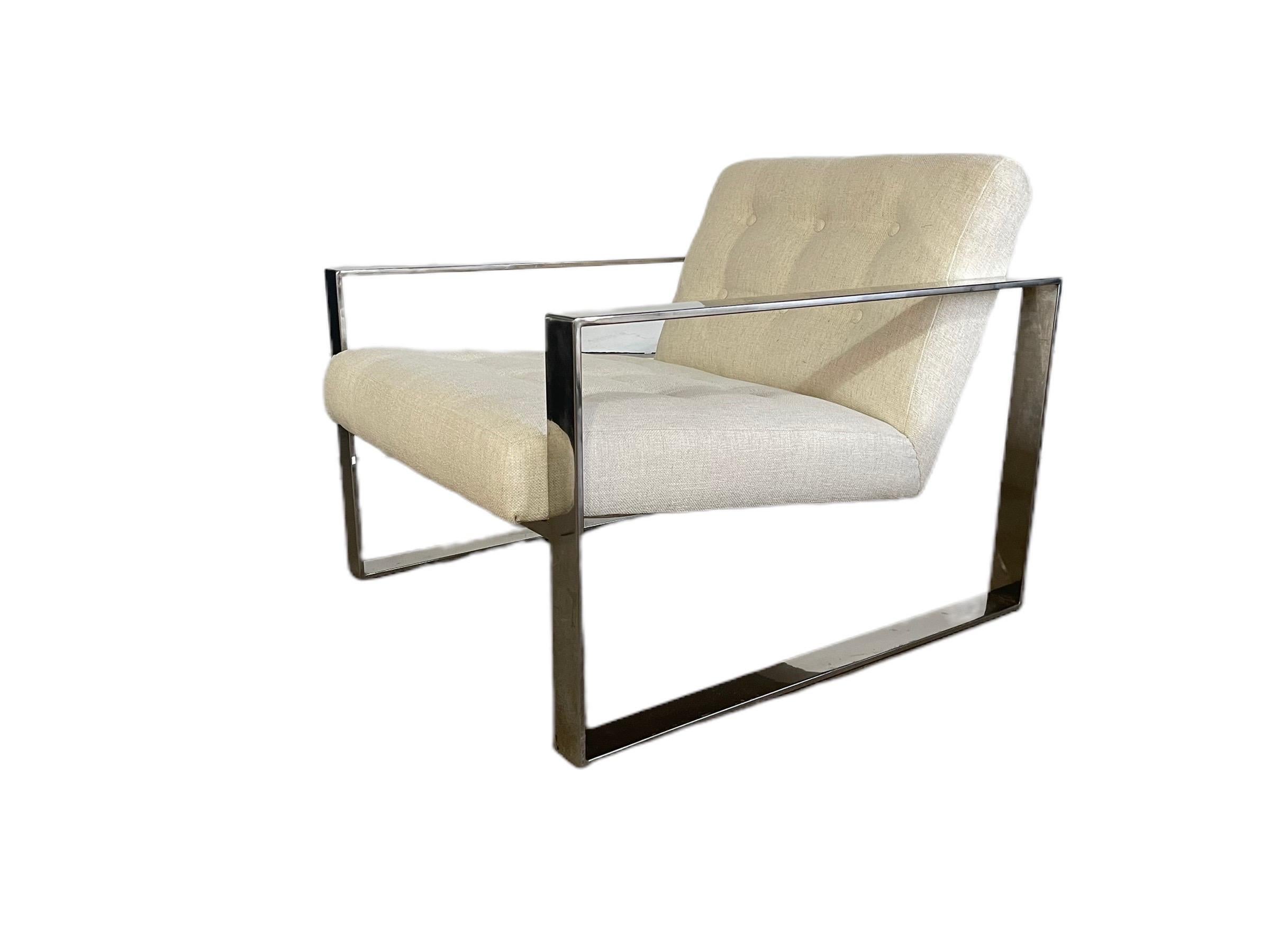 American  Milo Baughman Style Chrome Lounge Chair & Ottoman 