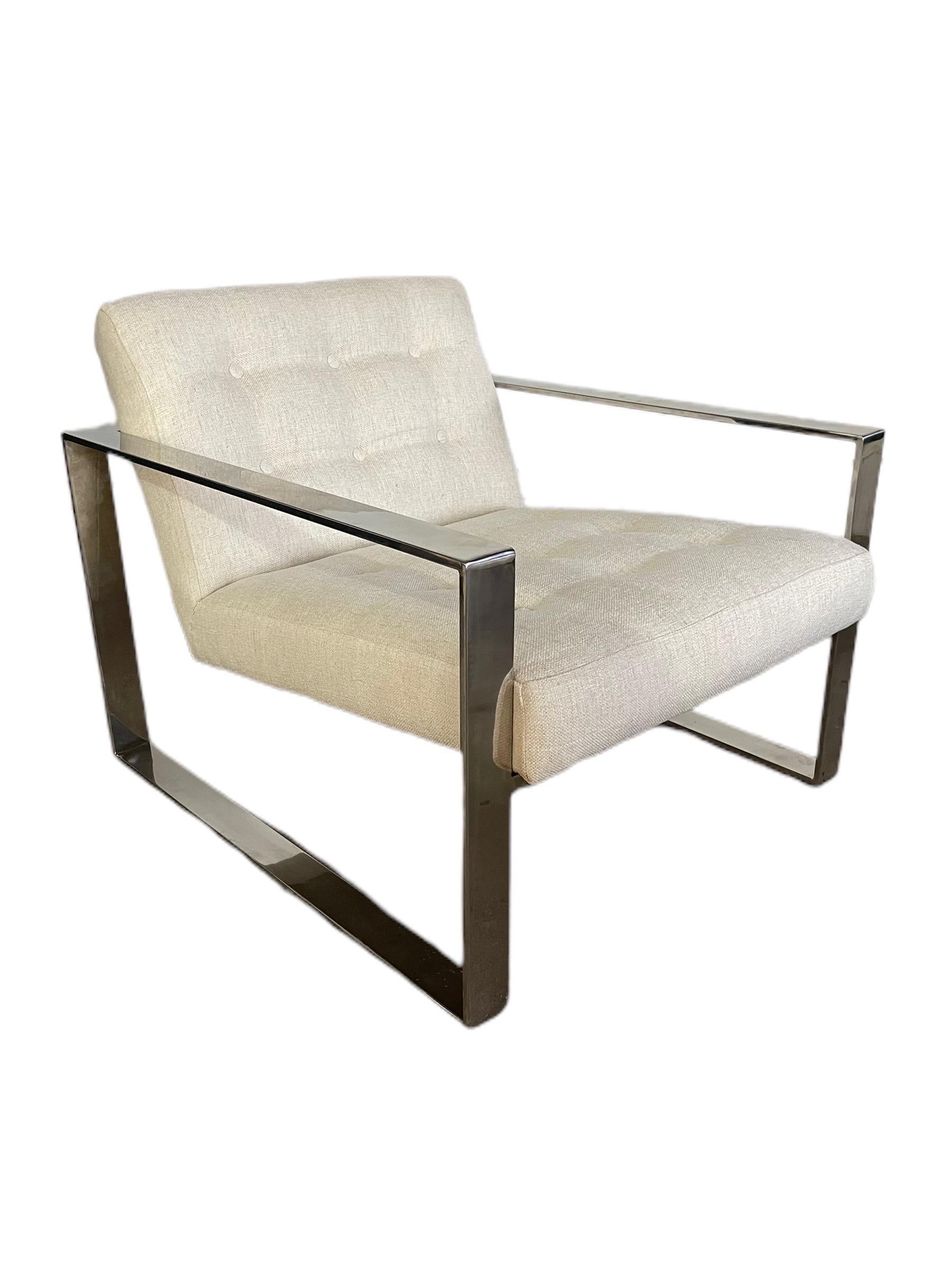 20th Century  Milo Baughman Style Chrome Lounge Chair & Ottoman 