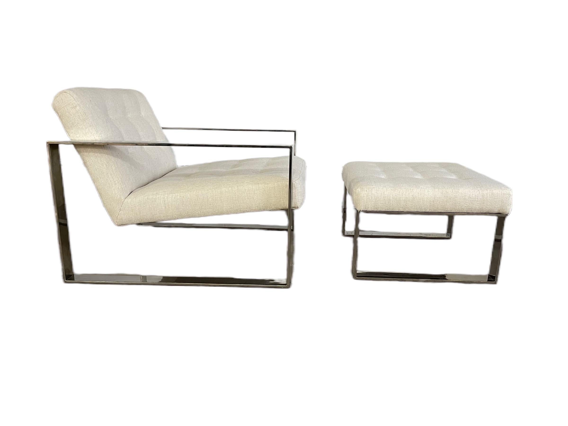  Milo Baughman Style Chrome Lounge Chair & Ottoman  1