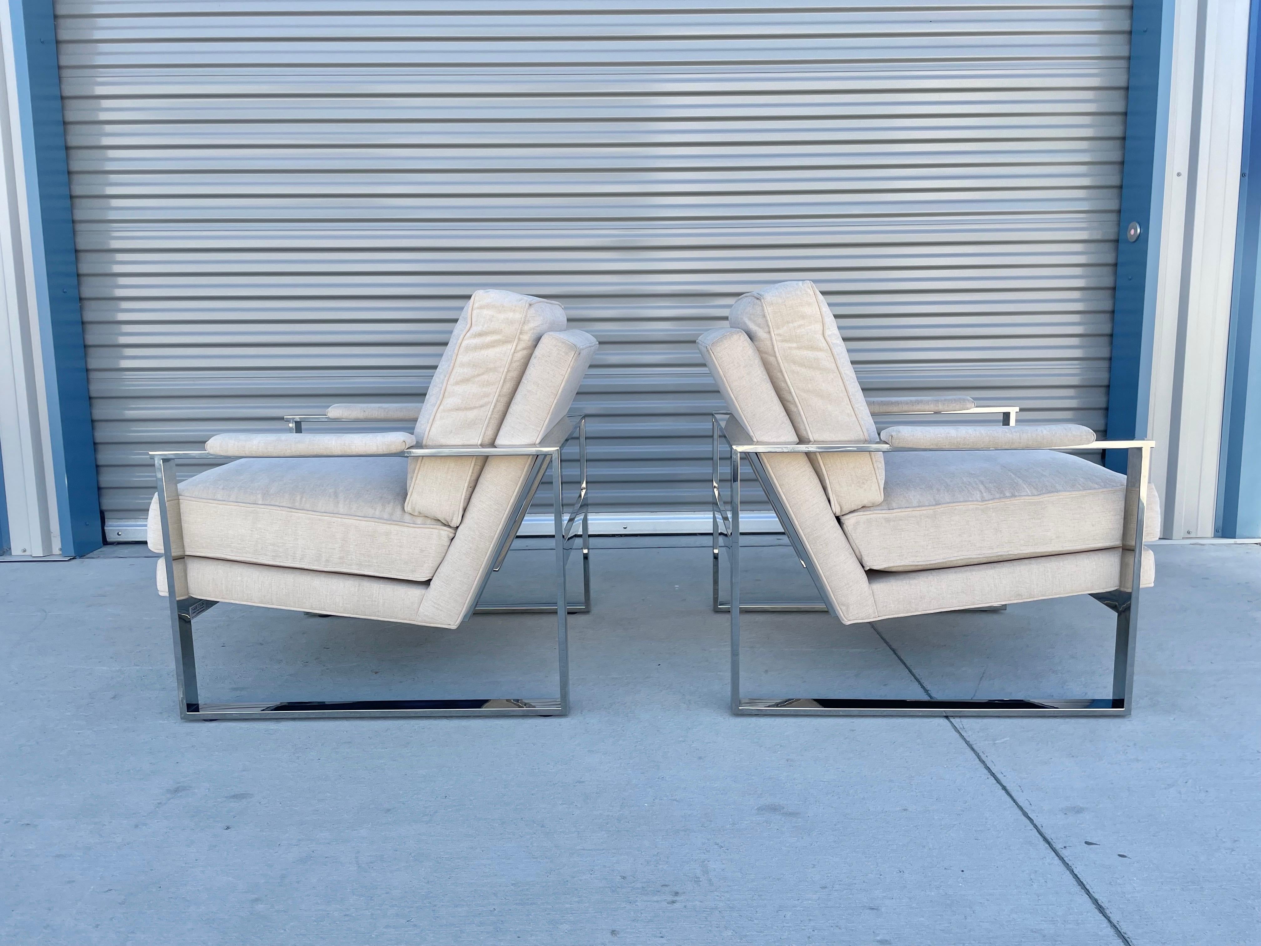 American Mid-Century Modern Chrome Lounge Chairs Attributed to Milo Baughman For Sale