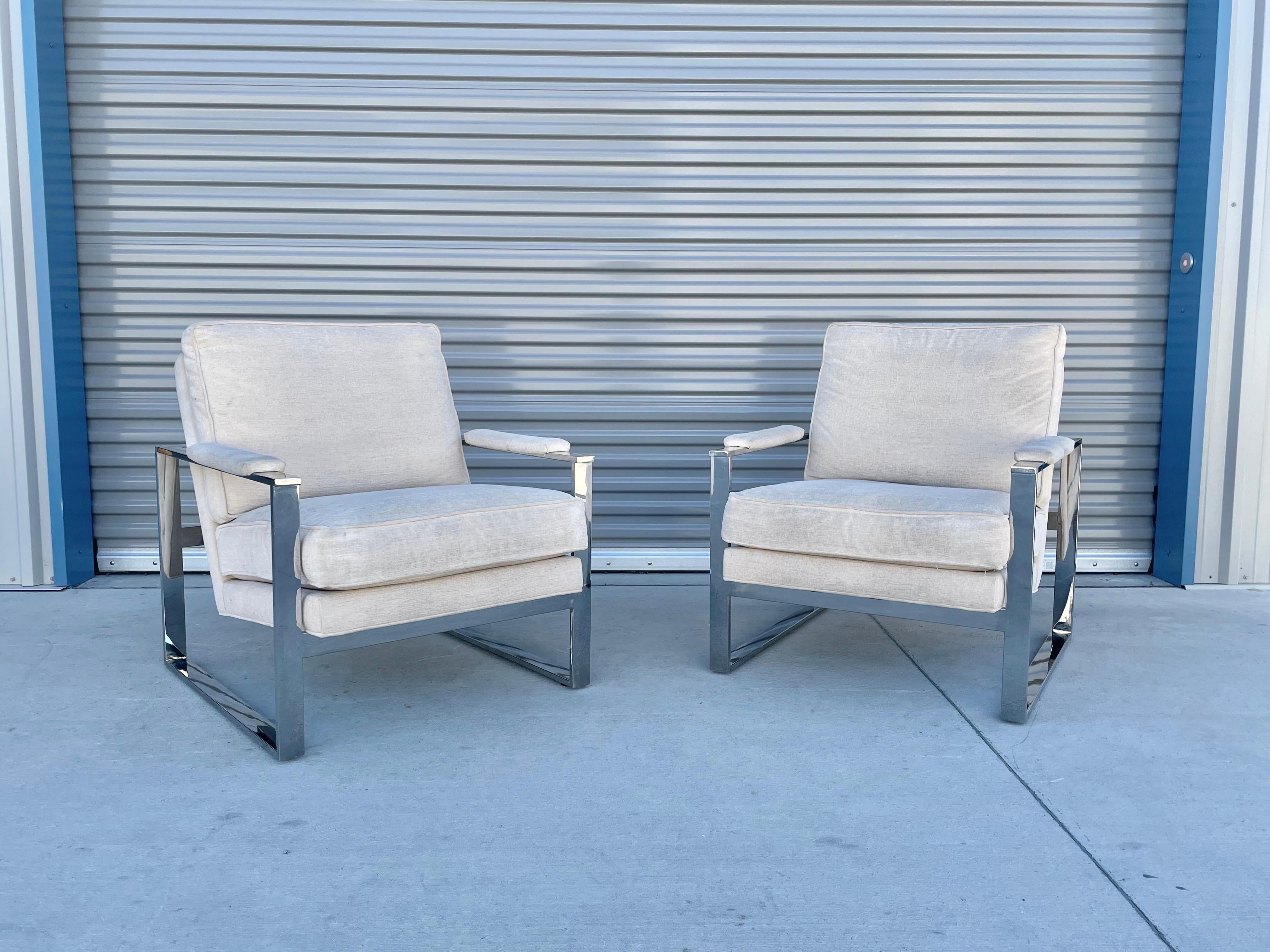Mid-Century Modern Chrome Lounge Chairs Attributed to Milo Baughman In Good Condition For Sale In North Hollywood, CA