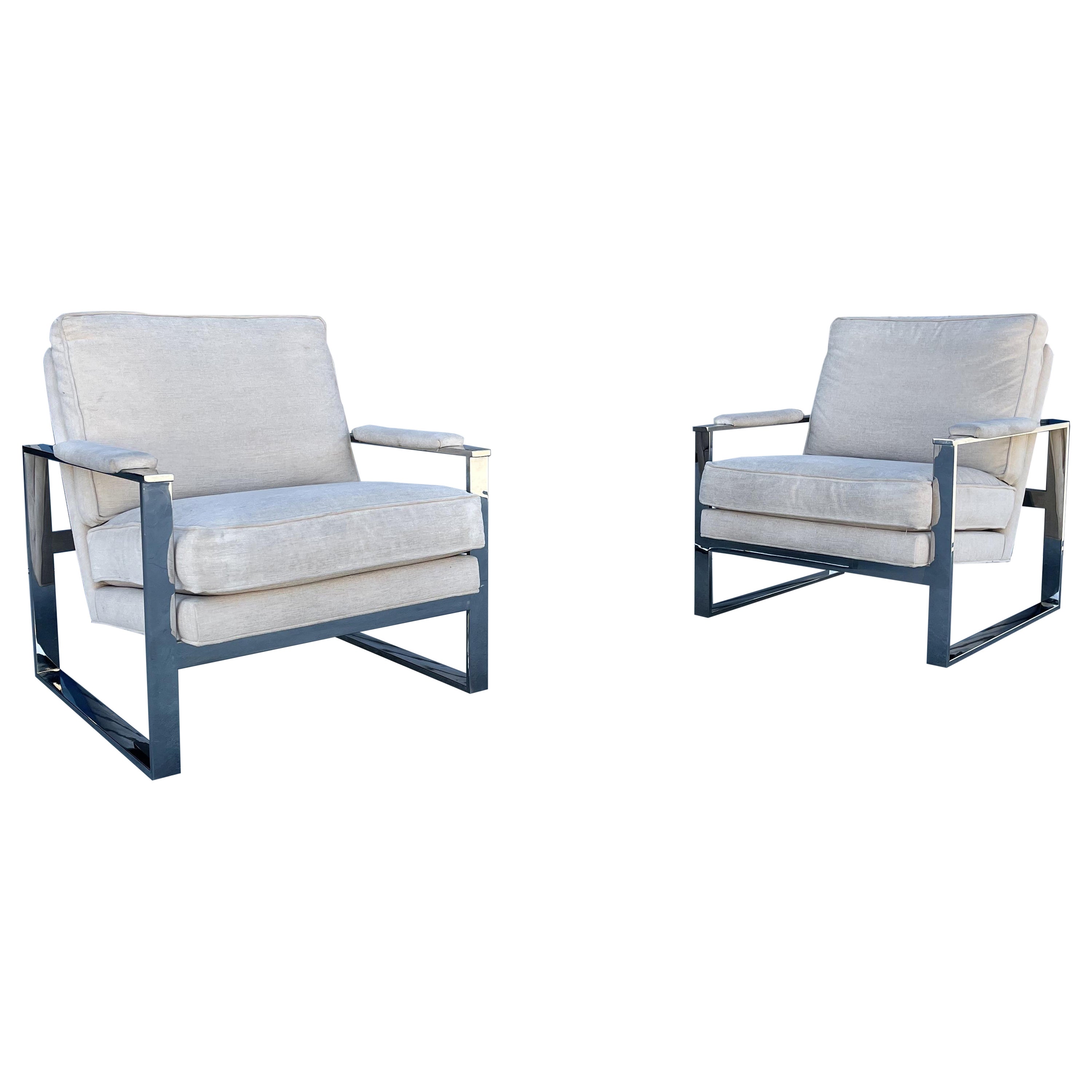 Fauteuils de salon chromés modernes du milieu du siècle dernier attribués à Milo Baughman
