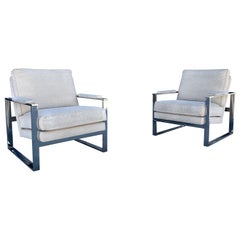 Fauteuils de salon chromés modernes du milieu du siècle dernier attribués à Milo Baughman