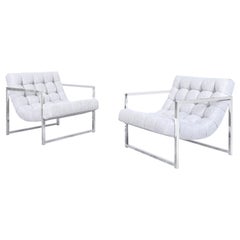 Mid-Century Modern Chrome Lounge Chairs Attributed to Milo Baughman