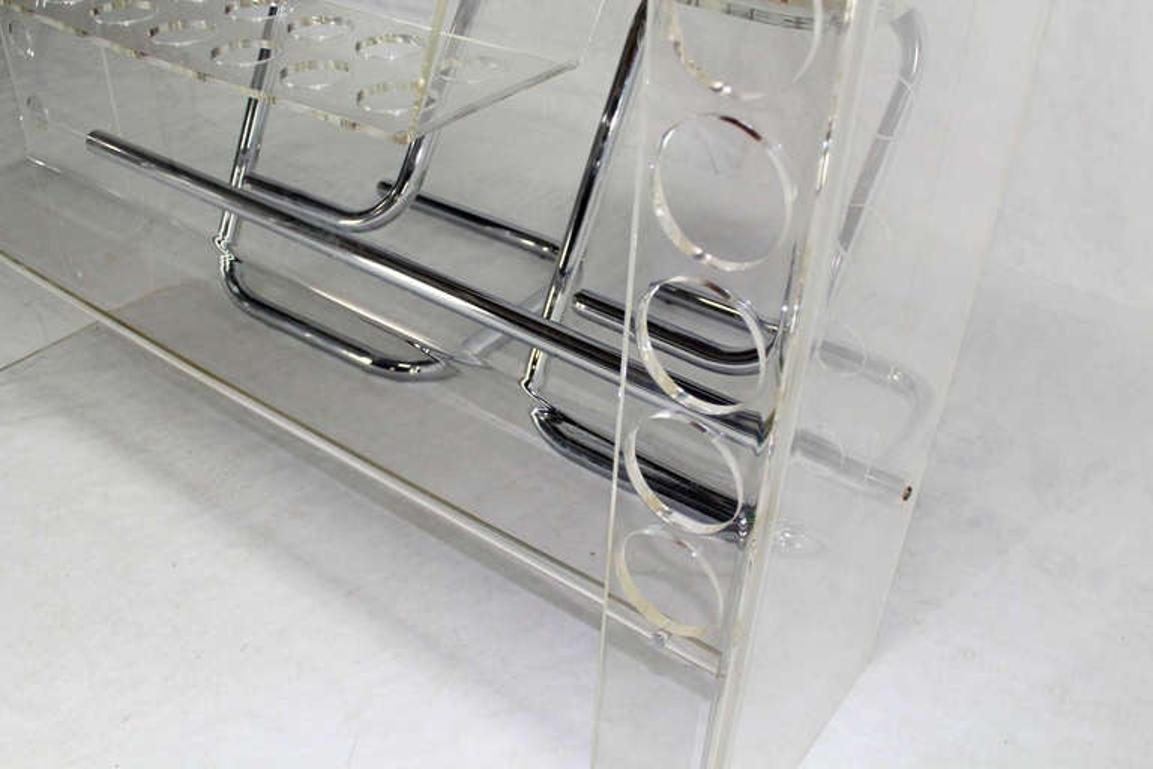 Mid-Century Modern Mid Century Modern Chrome Lucite Bar with Two Bar Stools  For Sale
