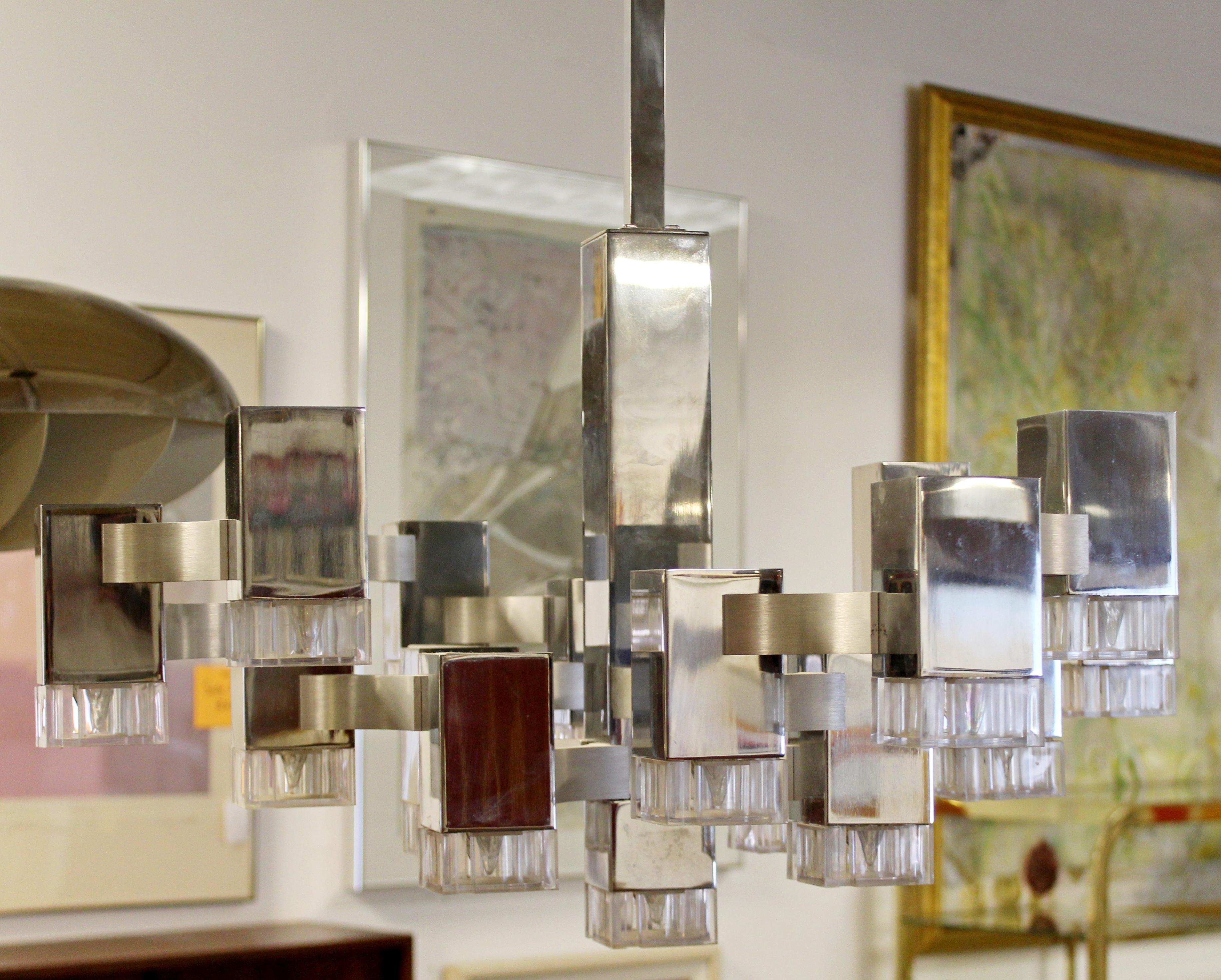 Late 20th Century Mid-Century Modern Chrome Lucite Cubic Light Fixture Chandelier Sciolari, 1970s