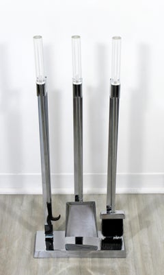 Mid-Century Modern Chrome Lucite Fireplace Tool Set Albrizzi Style, 1960s, Japan