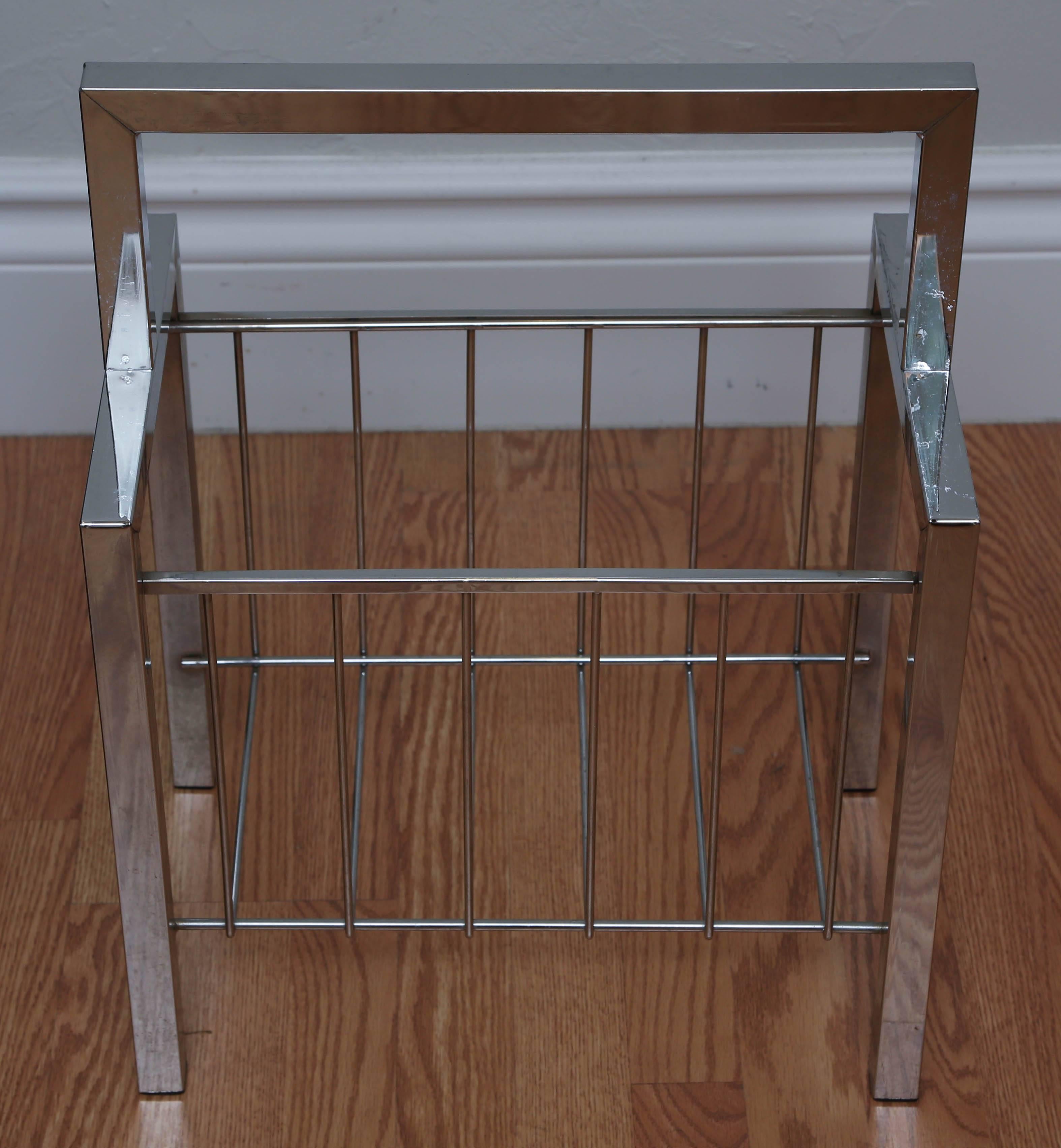 milo baughman chrome magazine rack