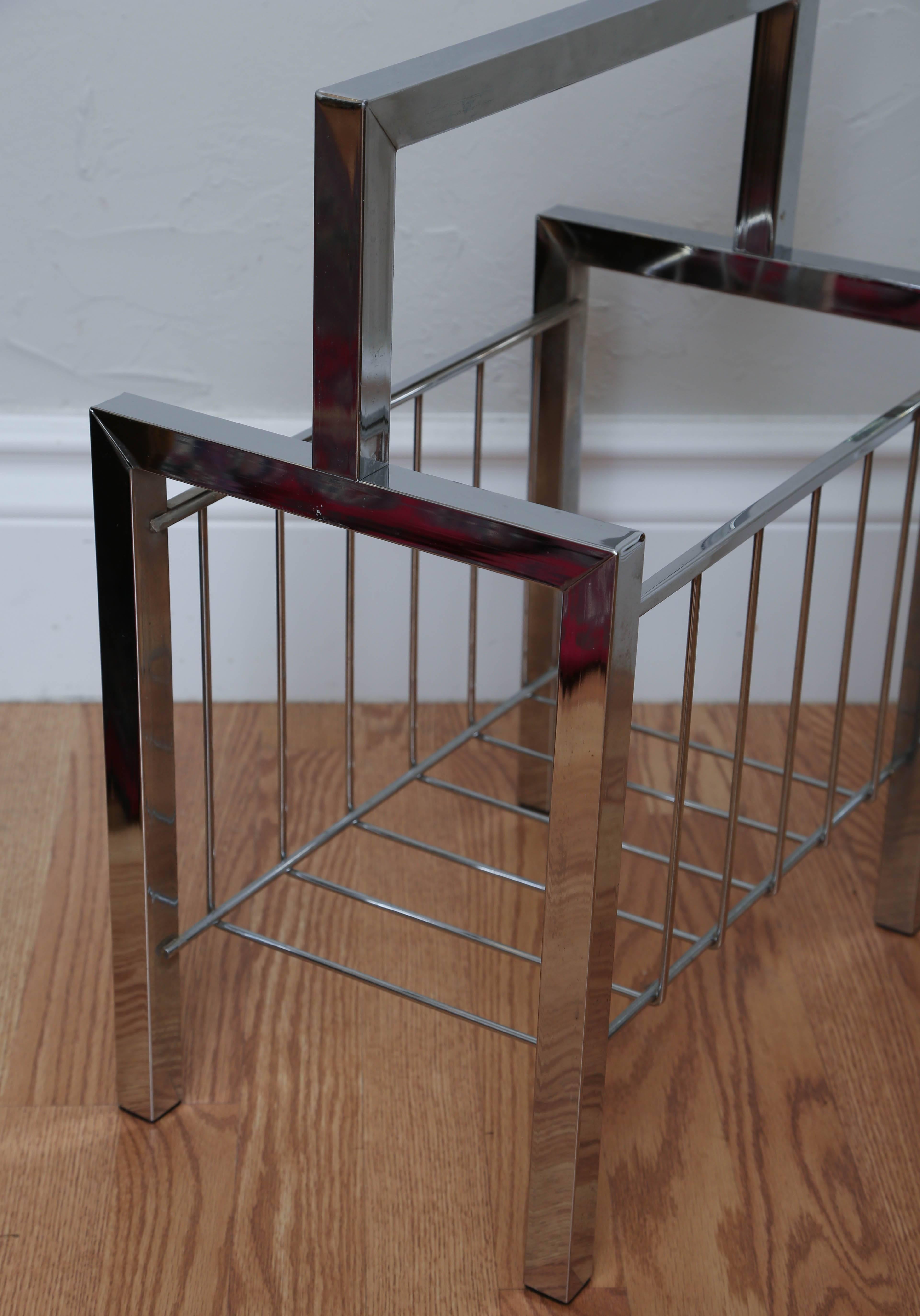 American Mid-Century Modern Chrome Magazine Holder by Milo Baughman For Sale