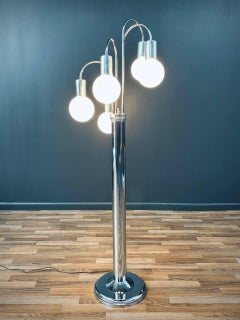 Mid-Century Modern Chrome Metal Orb Floor Lamp