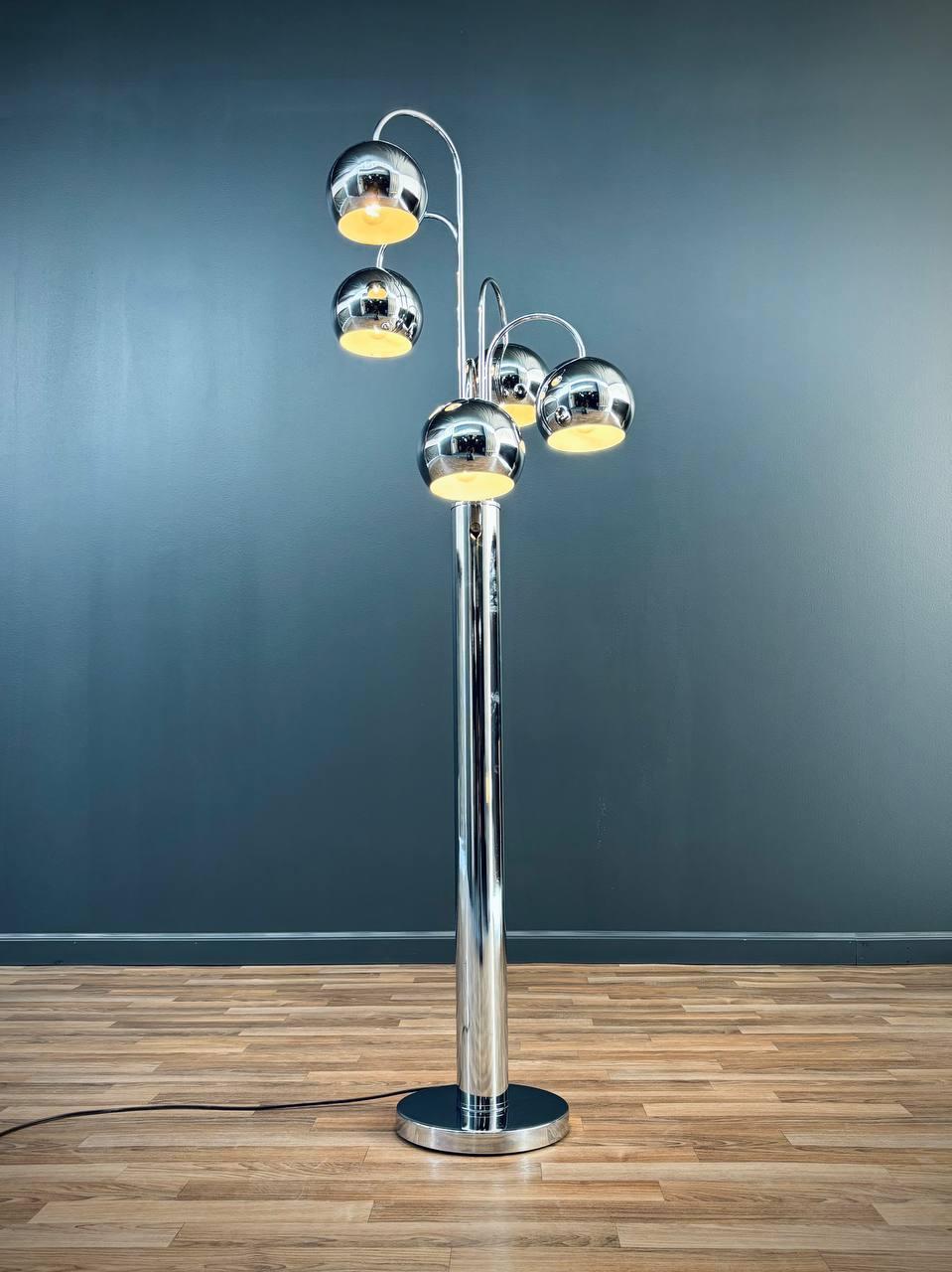 American Mid-Century Modern Chrome Metal Orb Floor Lamp