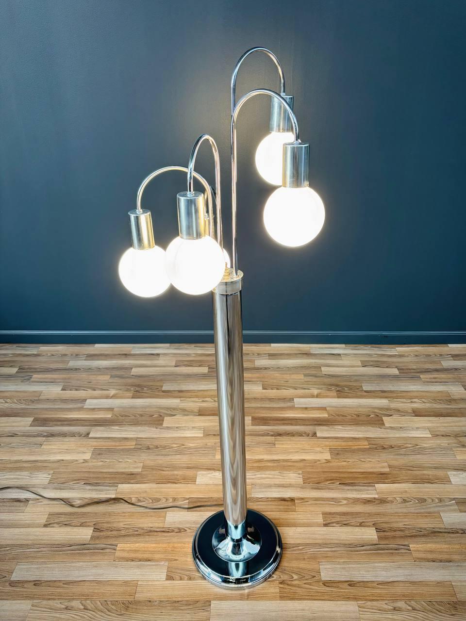American Mid-Century Modern Chrome Metal Orb Floor Lamp For Sale