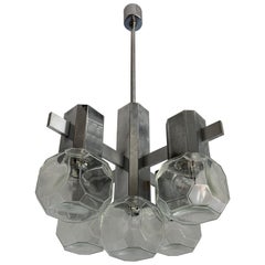 Vintage Mid-Century Modern Chrome Metal Pendant Light with Cubical Design Glass Shades