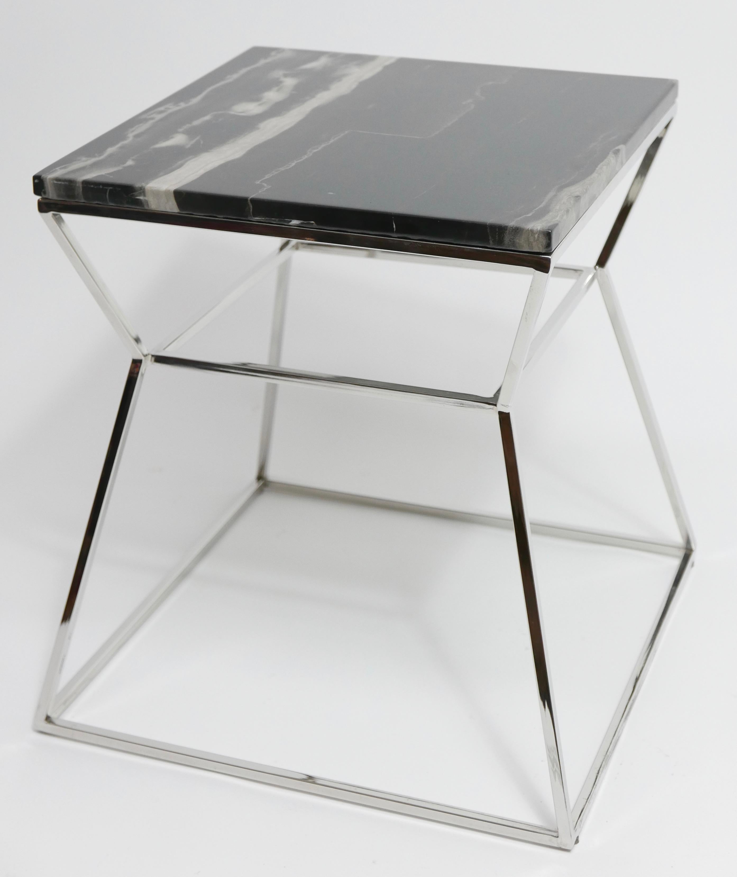 Mid-Century Modern Chrome Metal with Marble-Top Side Table 5