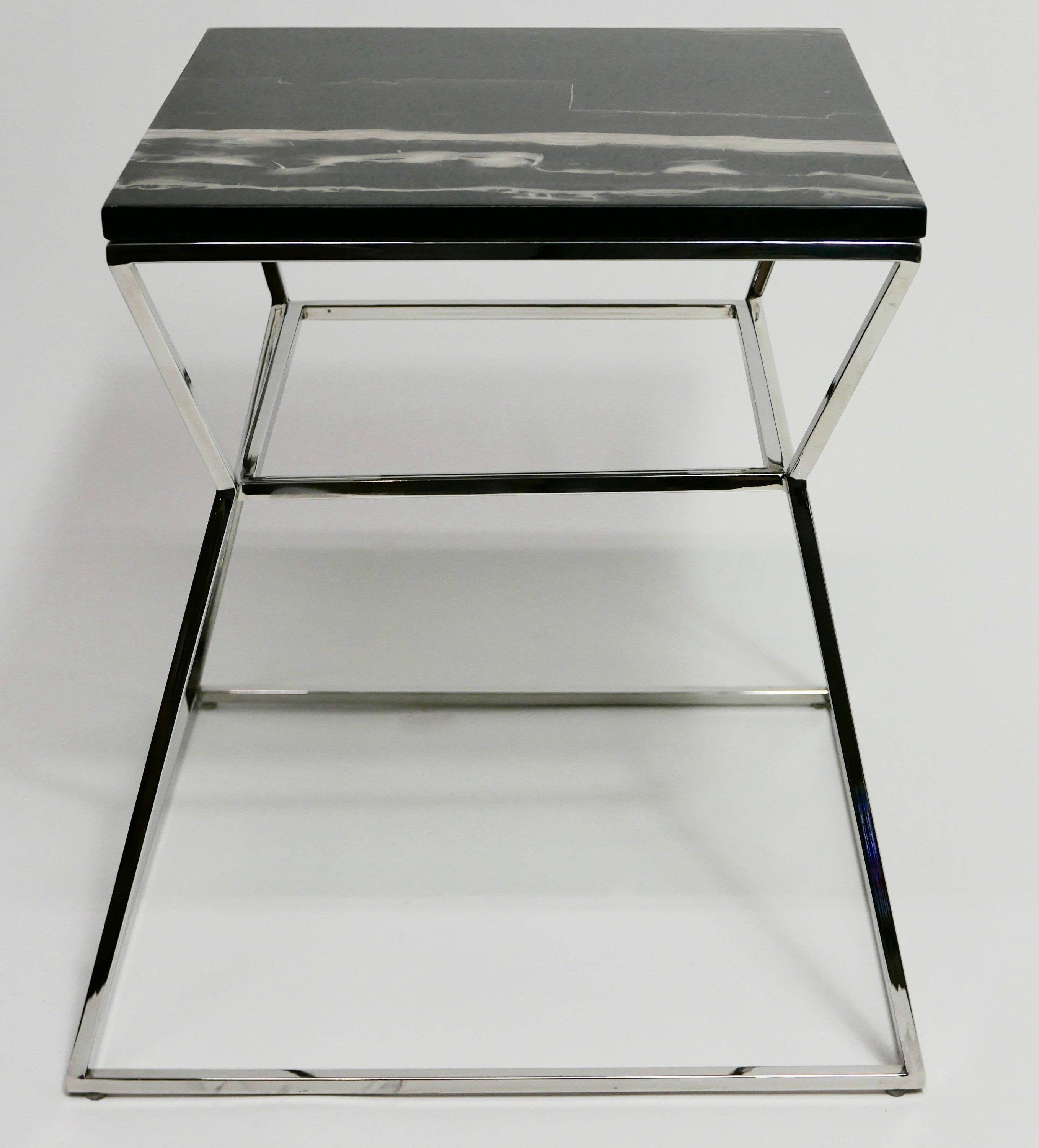 Mid-Century Modern Chrome Metal with Marble-Top Side Table 6