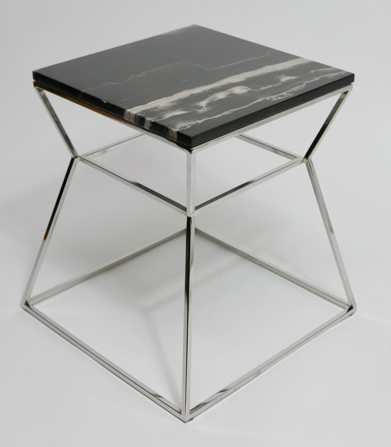 MidCentury Modern Chrome Metal with MarbleTop Side Table at 1stDibs
