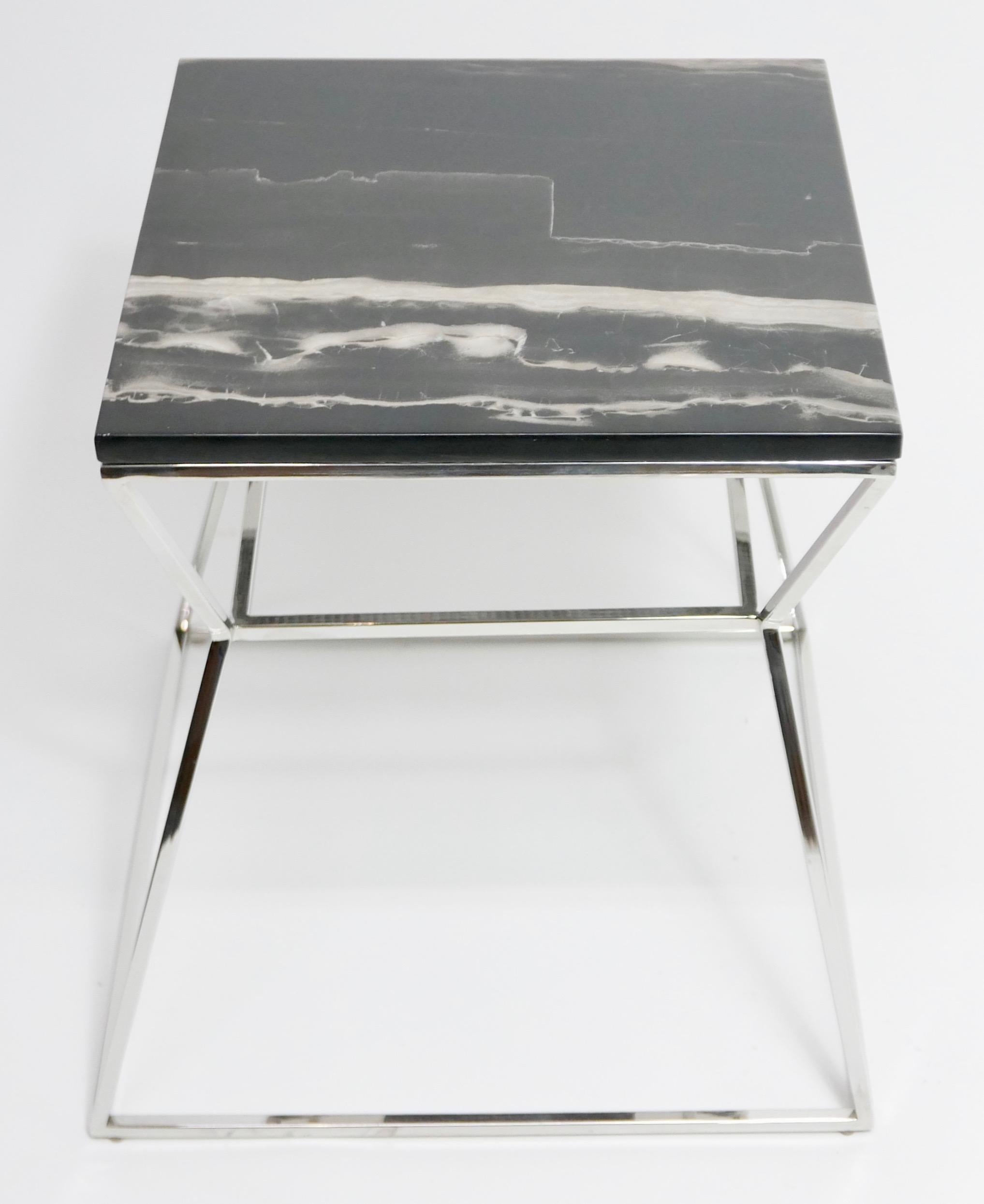 Mid-Century Modern Chrome Metal with Marble-Top Side Table In Good Condition In San Francisco, CA