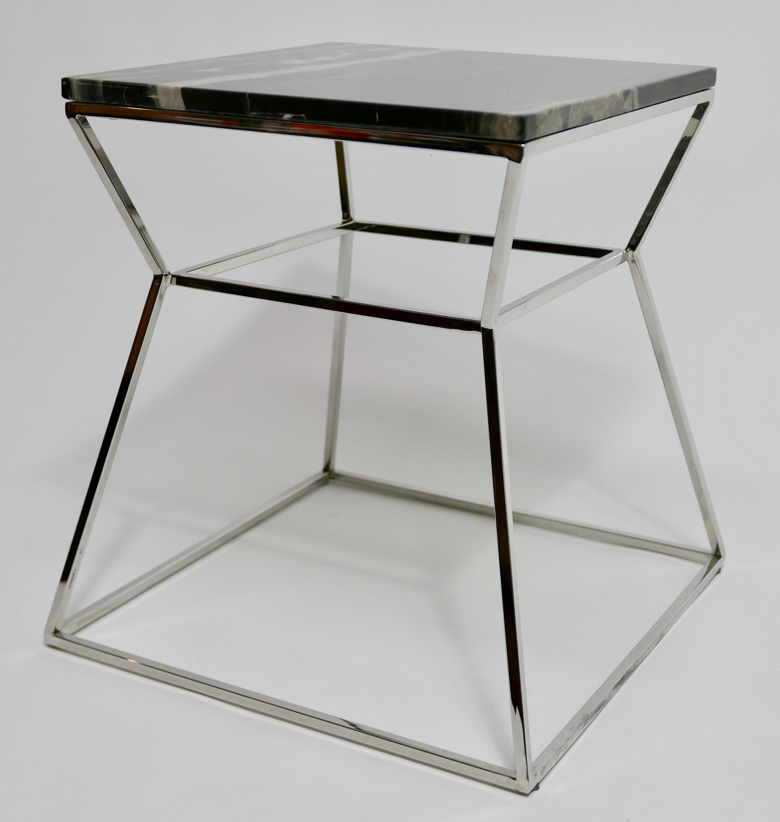 20th Century Mid-Century Modern Chrome Metal with Marble-Top Side Table