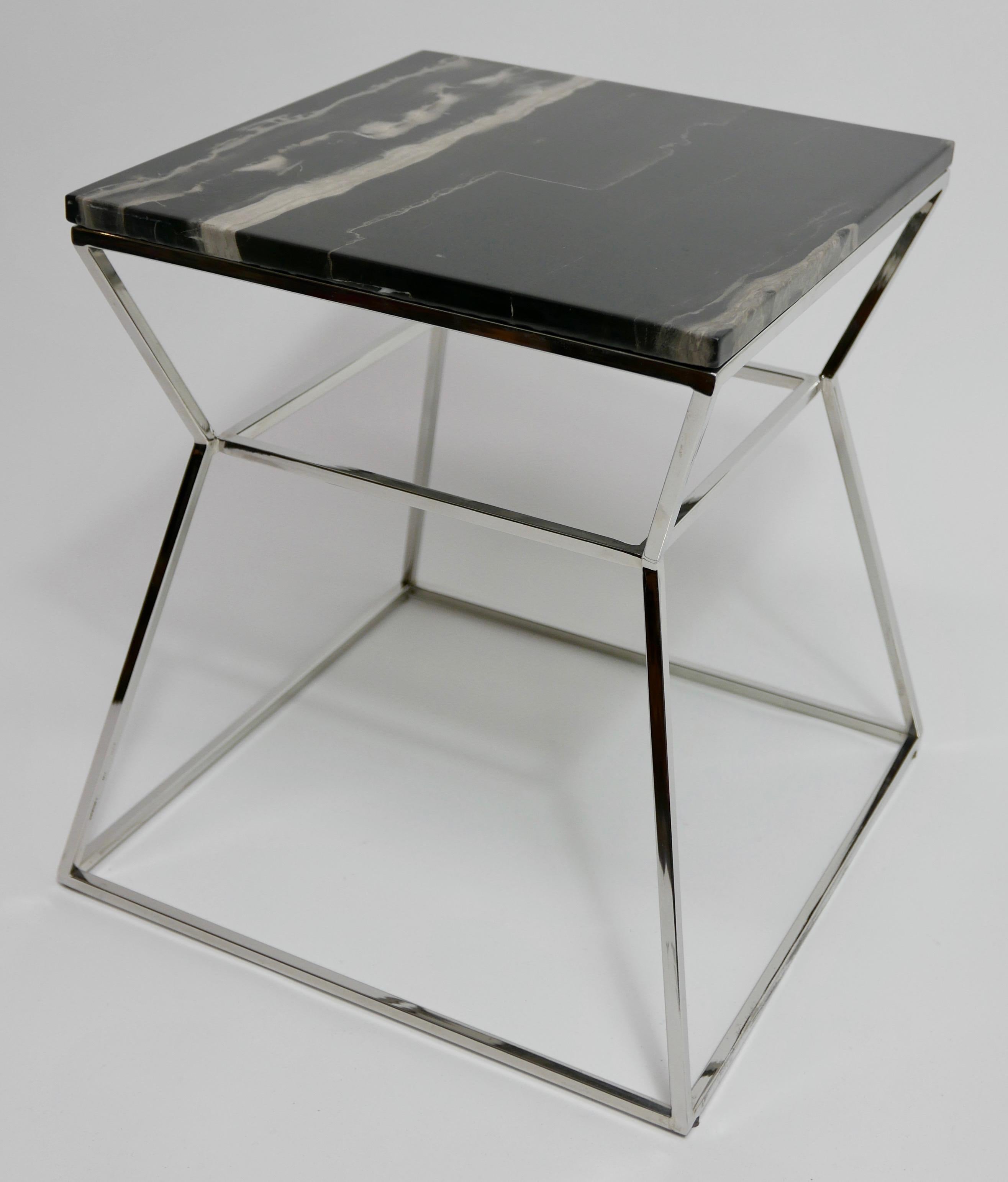 Mid-Century Modern Chrome Metal with Marble-Top Side Table 1