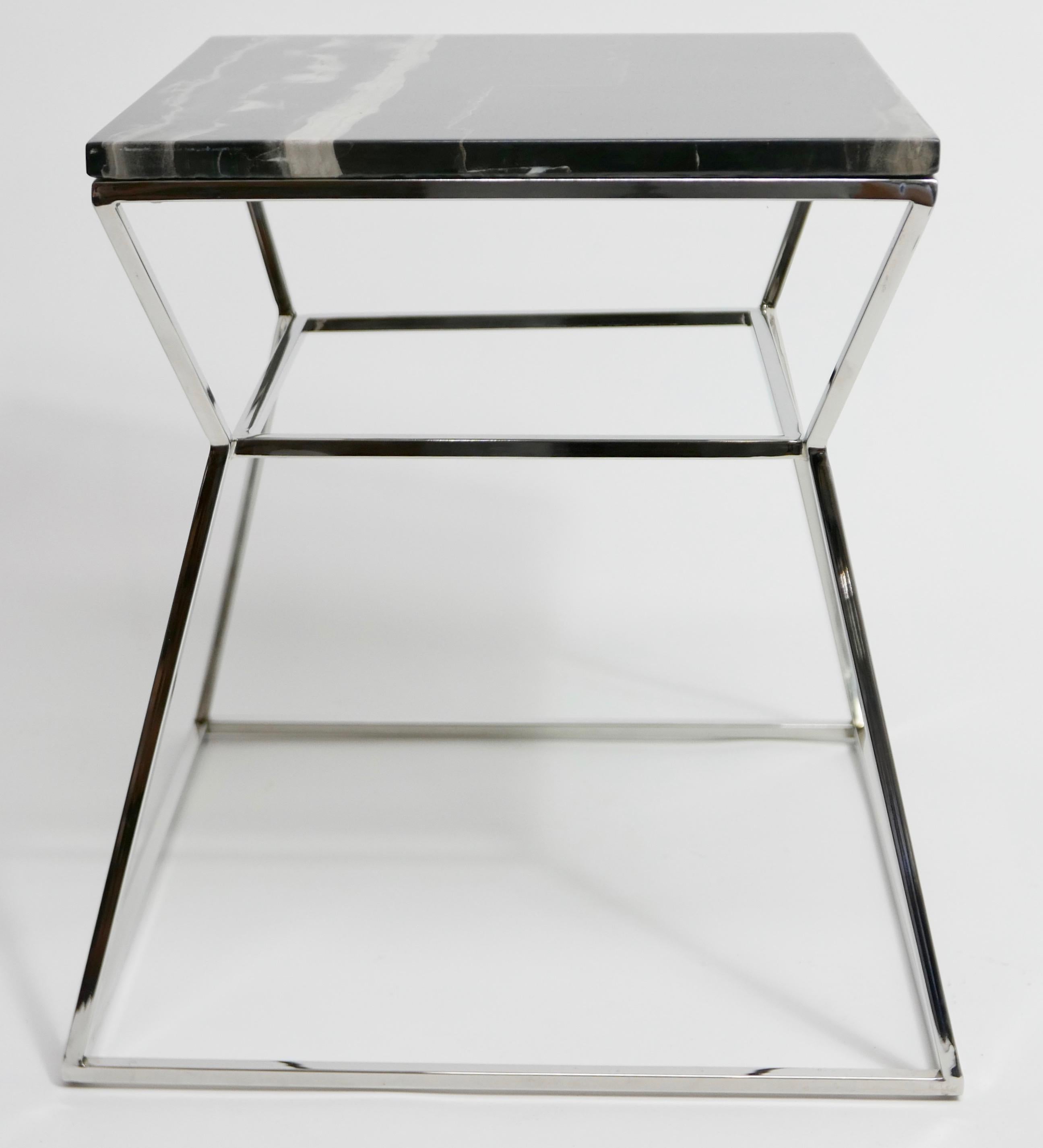 Mid-Century Modern Chrome Metal with Marble-Top Side Table 2