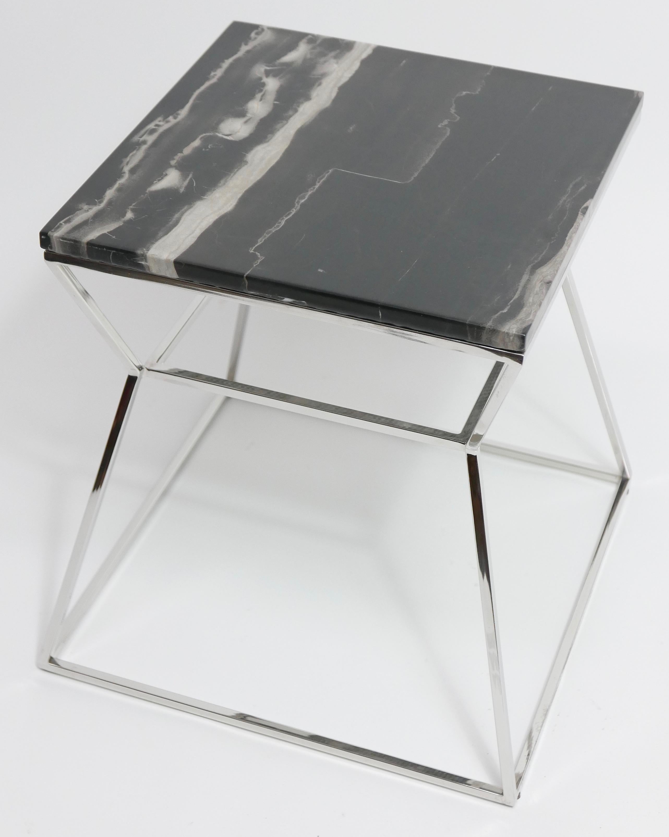 Mid-Century Modern Chrome Metal with Marble-Top Side Table 3