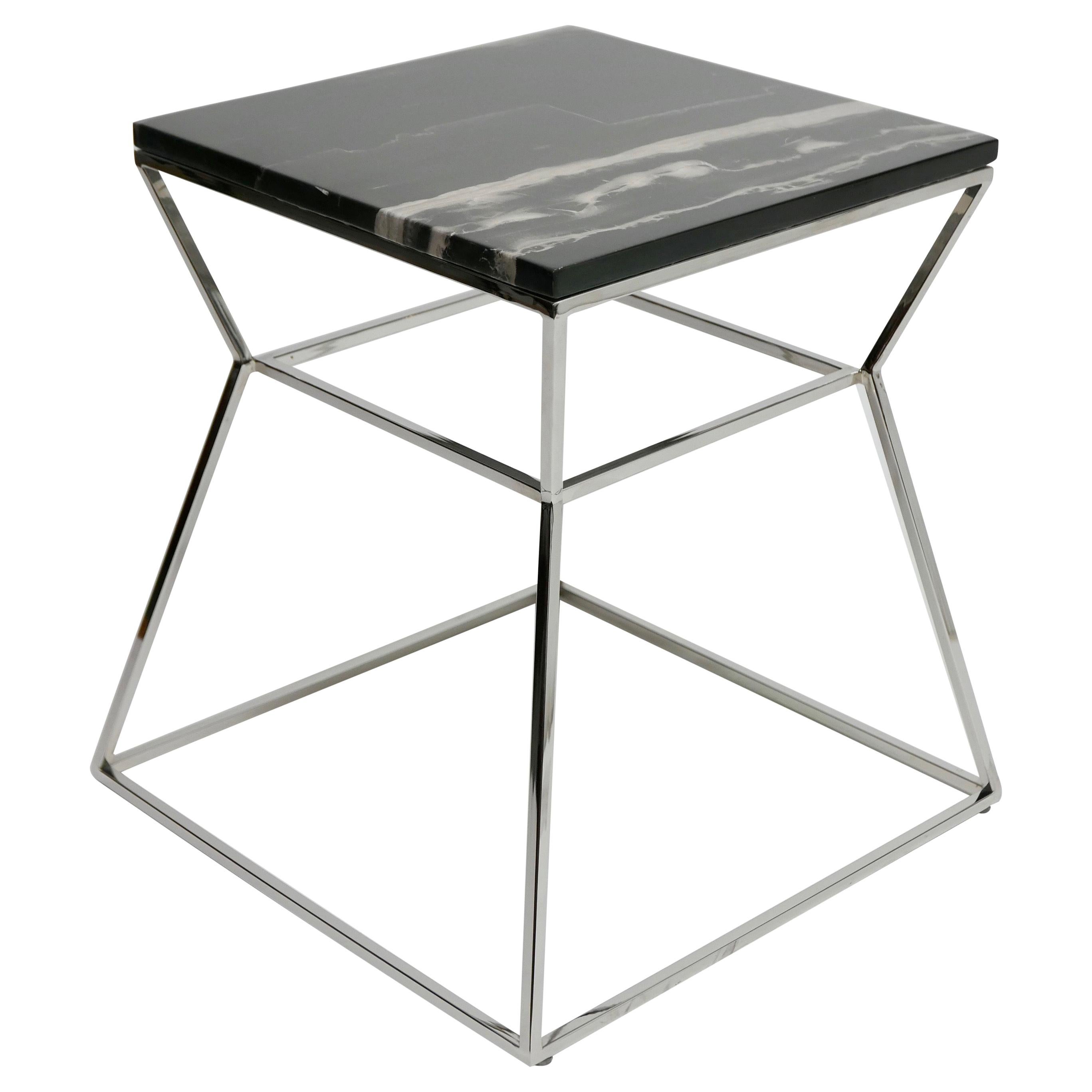 Mid-Century Modern Chrome Metal with Marble-Top Side Table
