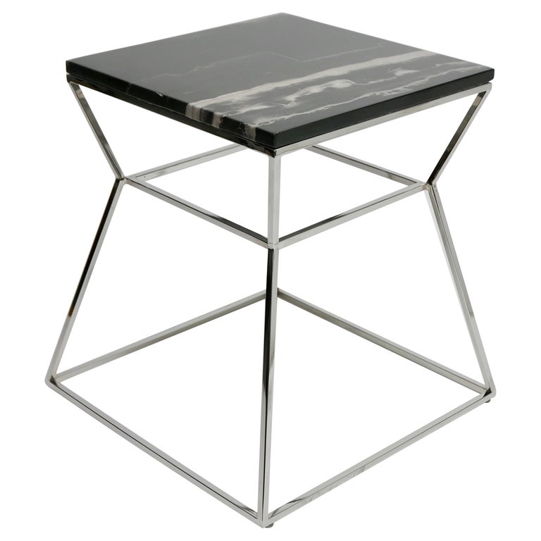 MidCentury Modern Chrome Metal with MarbleTop Side Table at 1stDibs