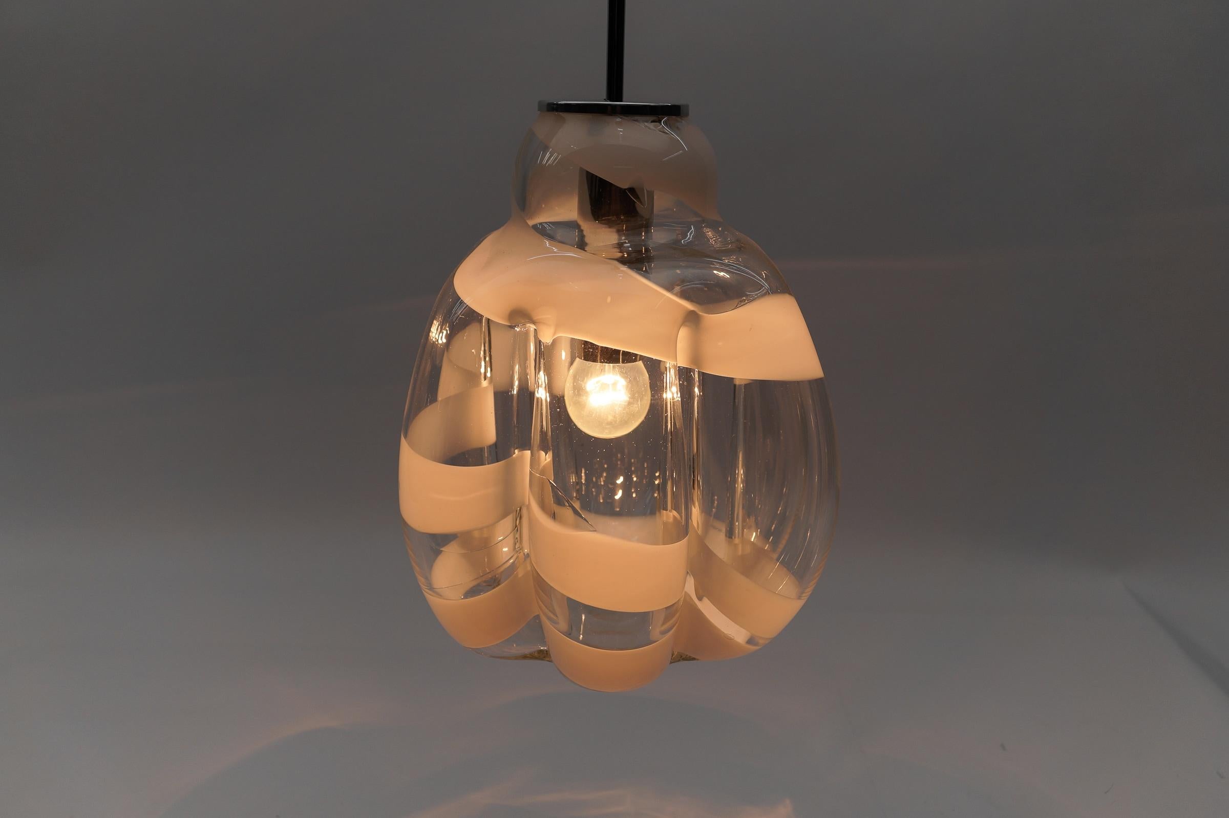 Mid Century Modern Chrome & Murano Glass Pendant Lamp by Doria, 1960s Germany For Sale 4