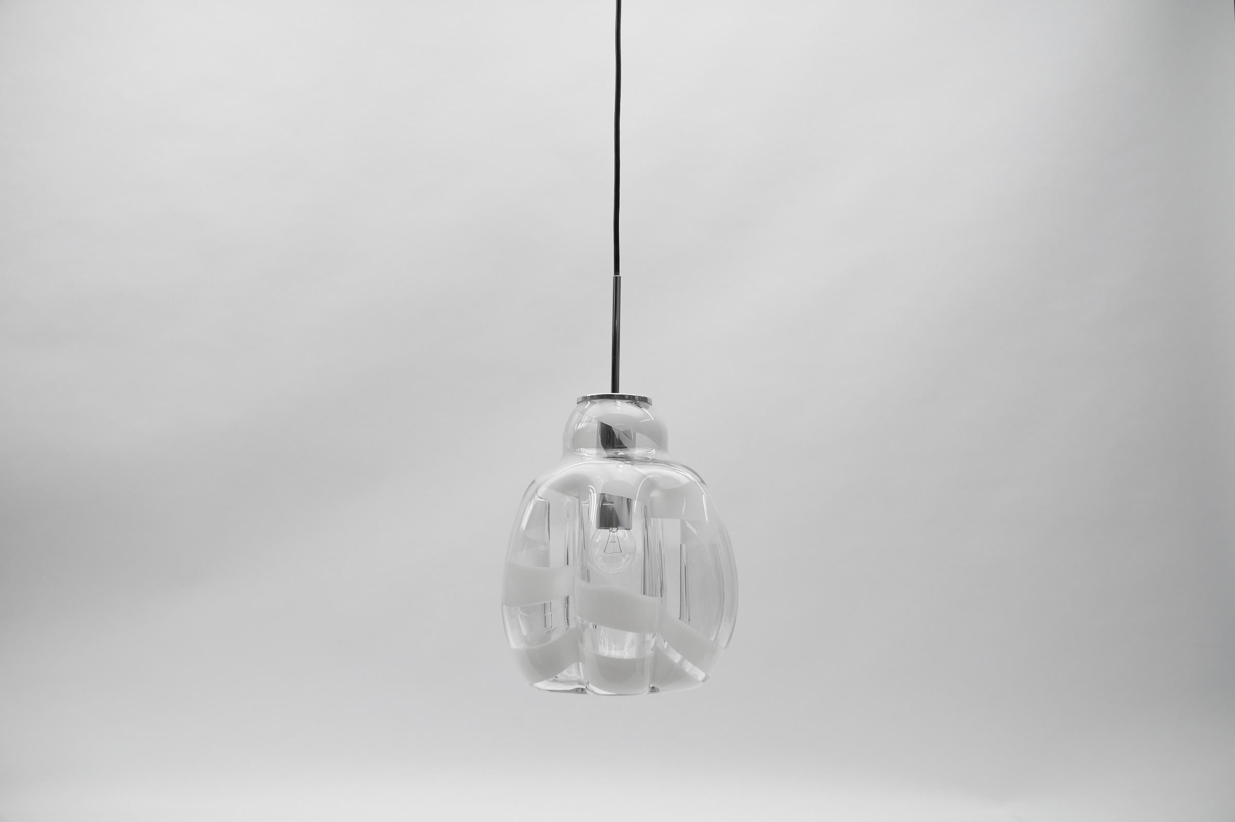 Mid-Century Modern Mid Century Modern Chrome & Murano Glass Pendant Lamp by Doria, 1960s Germany For Sale