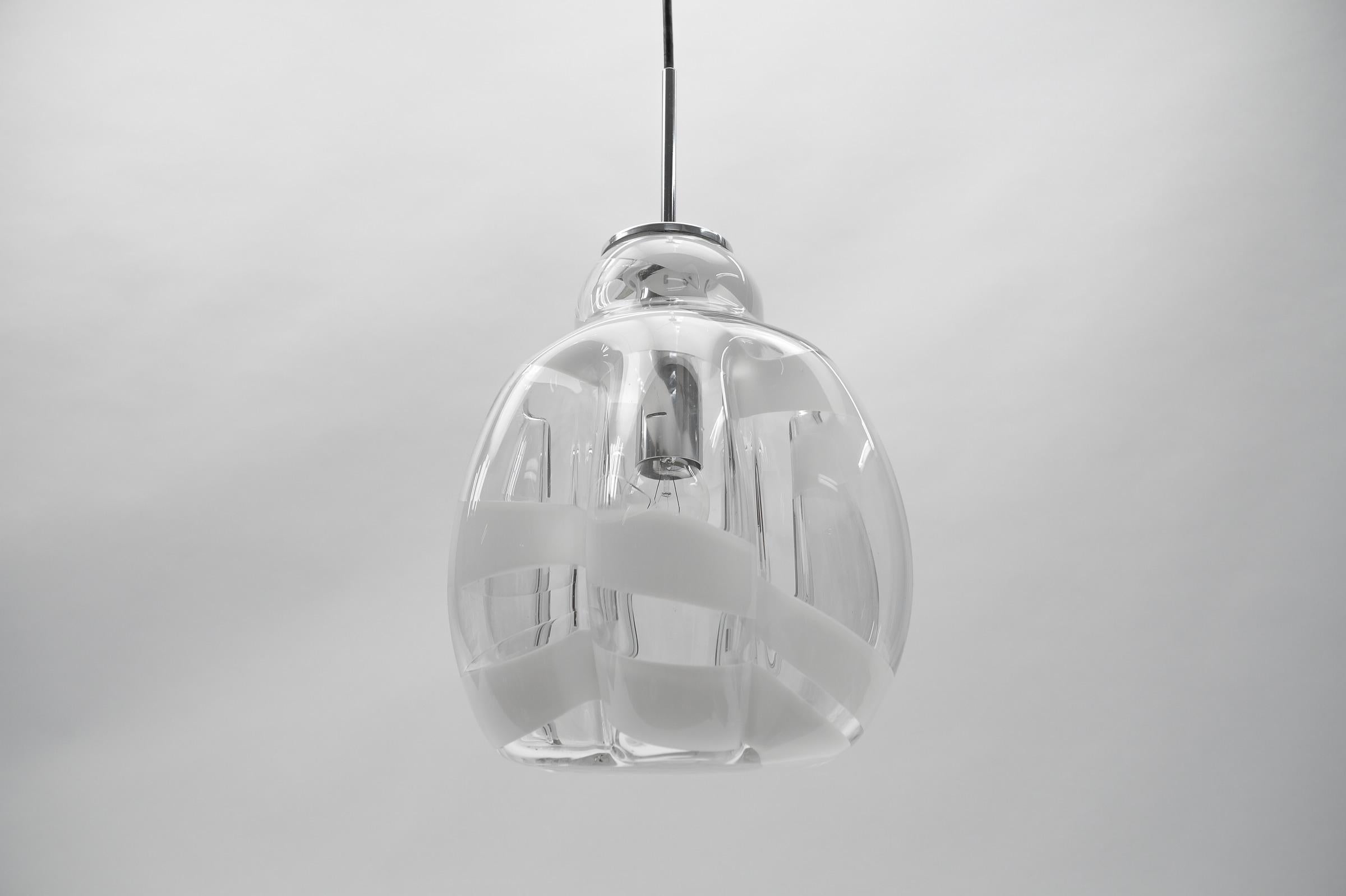 Mid-20th Century Mid Century Modern Chrome & Murano Glass Pendant Lamp by Doria, 1960s Germany For Sale