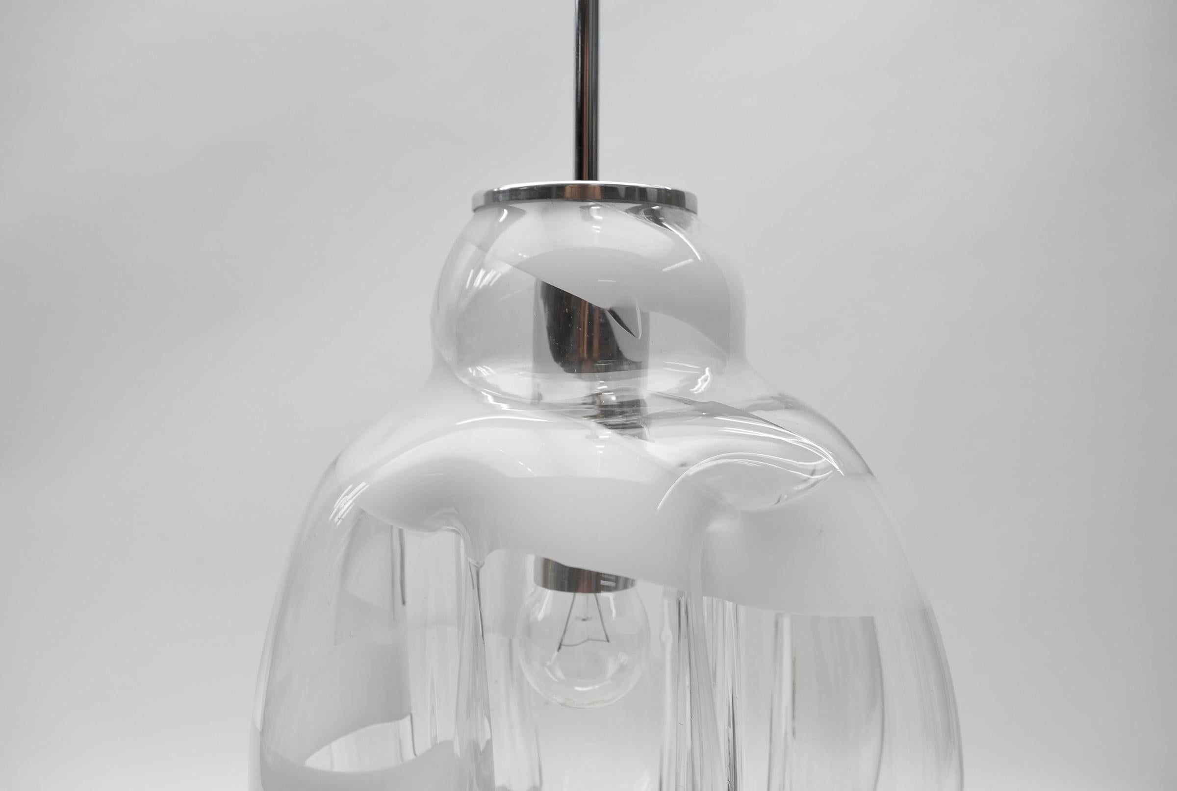 Mid Century Modern Chrome & Murano Glass Pendant Lamp by Doria, 1960s Germany For Sale 3