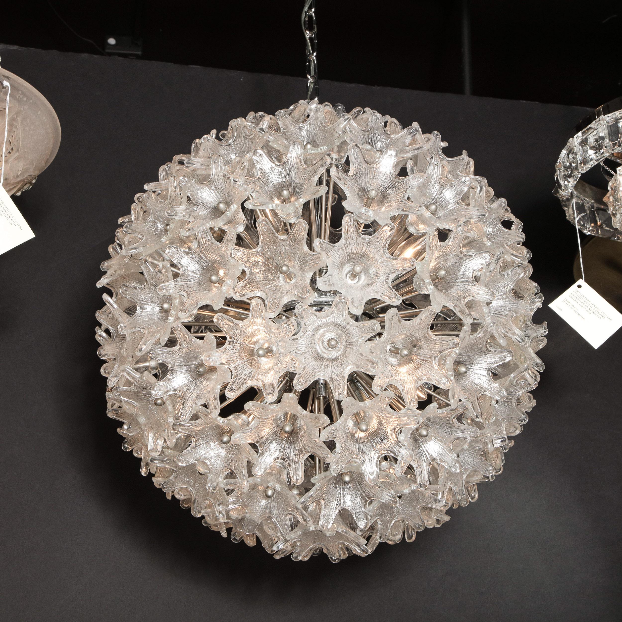 Mid-Century Modern Chrome & Murano Glass Stylized Floral Sputnik Chandelier 5