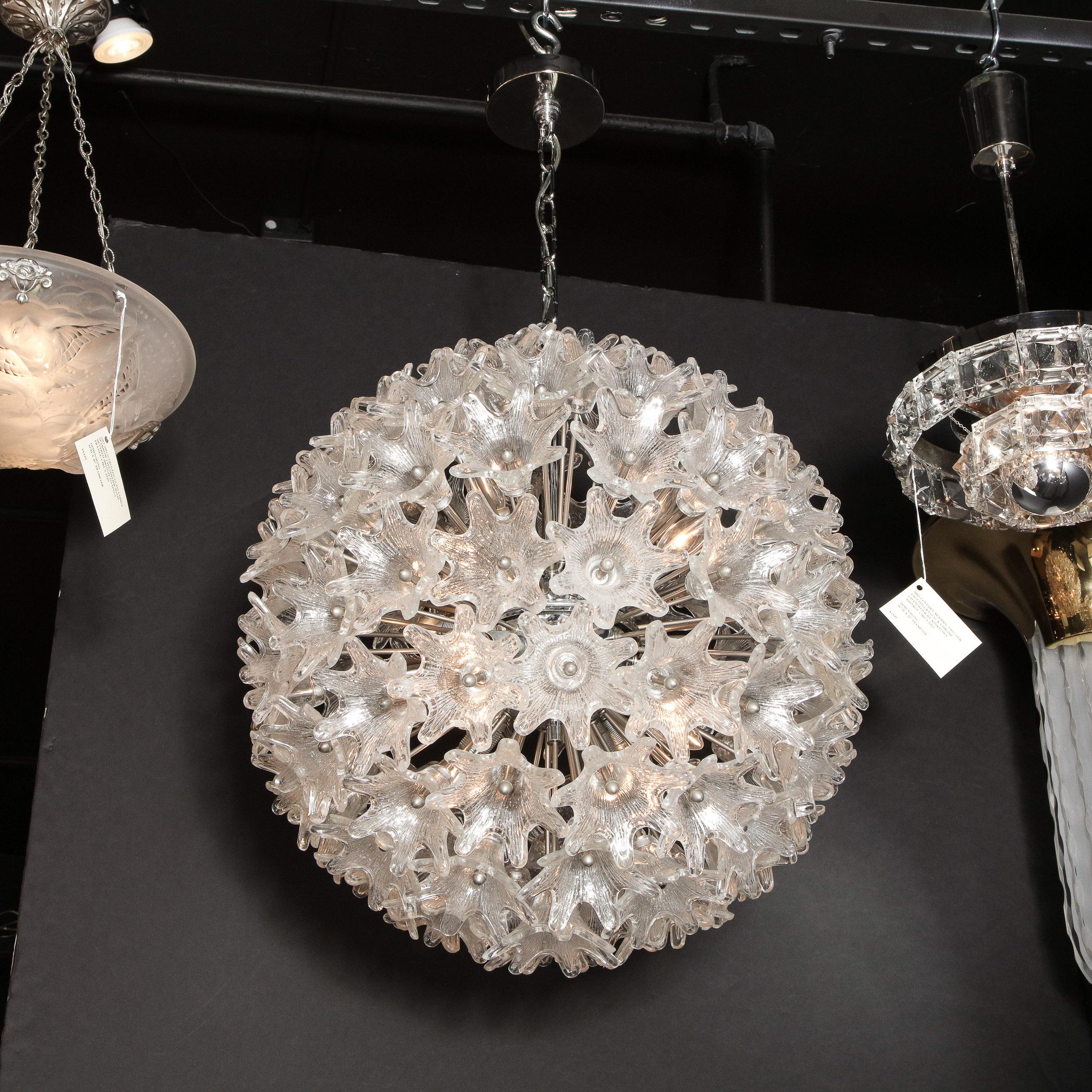 Mid-Century Modern Chrome & Murano Glass Stylized Floral Sputnik Chandelier 6