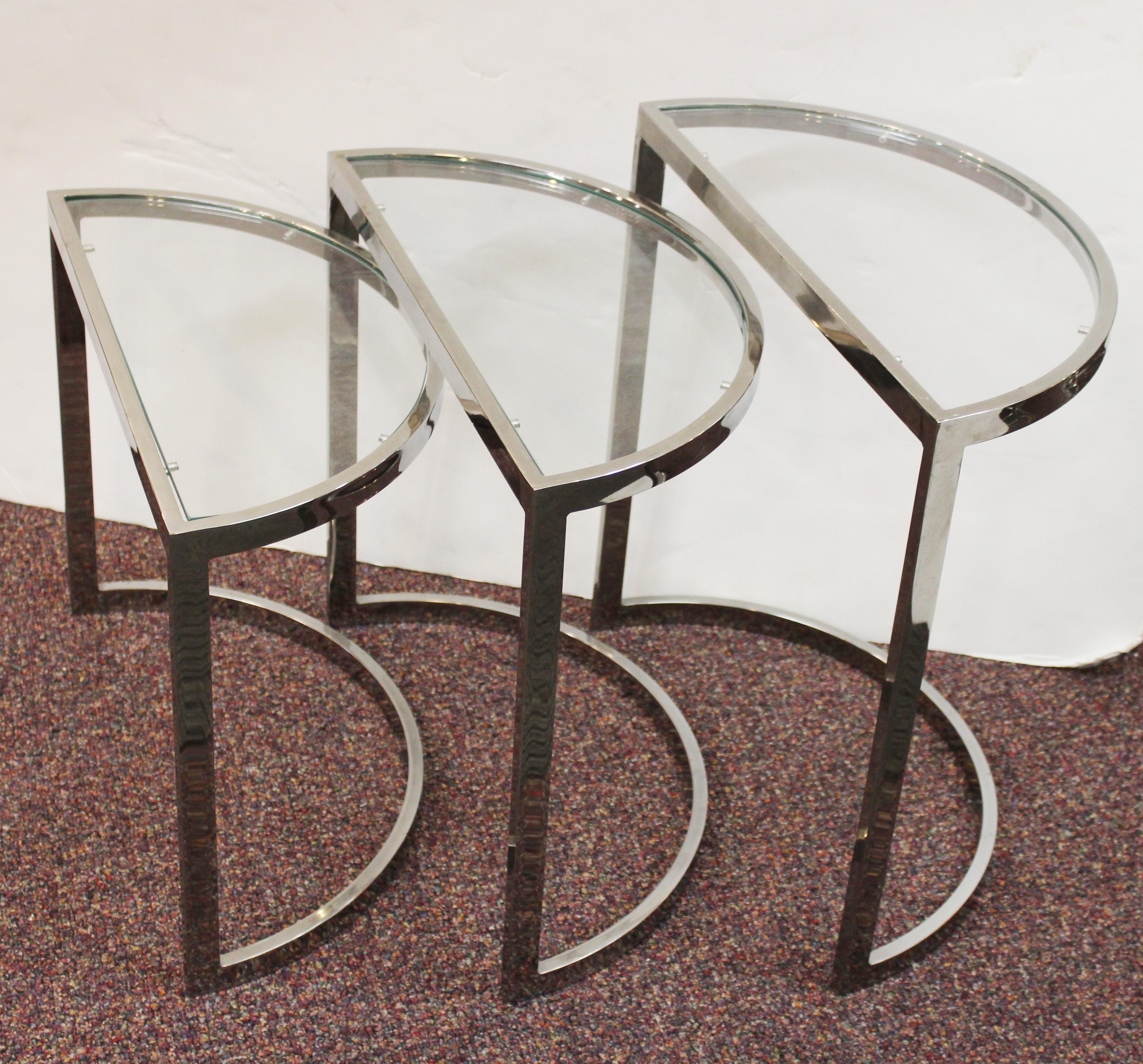 Mid-Century Modern Chrome Nesting Tables in Half-Moon Shapes 2