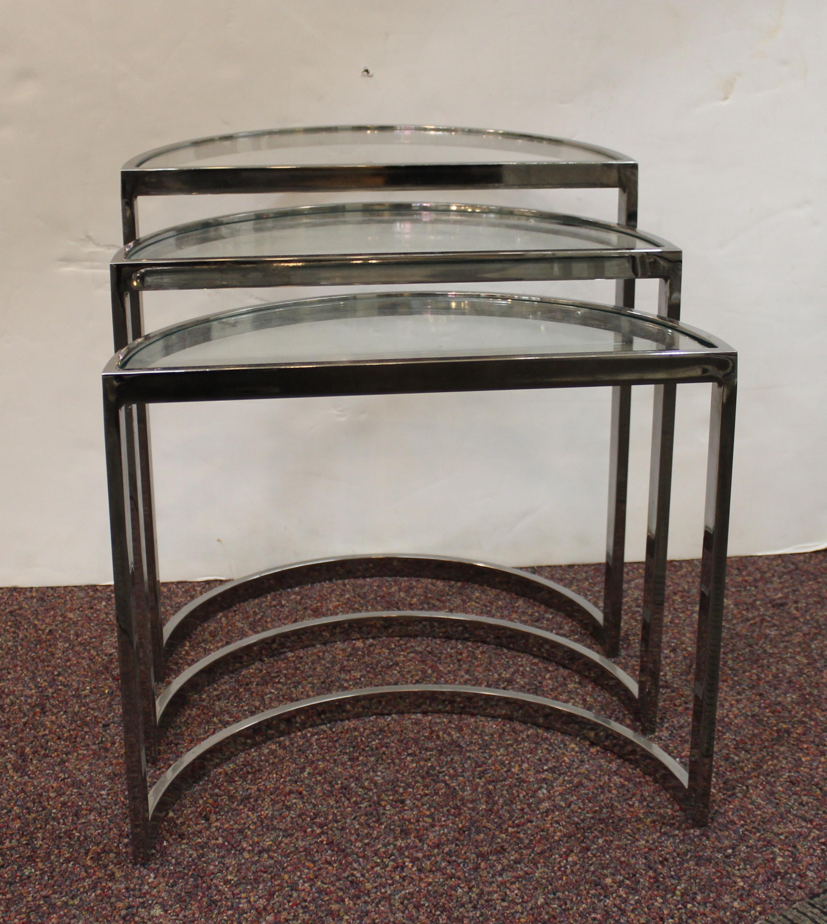 Mid-Century Modern Chrome Nesting Tables in Half-Moon Shapes 3