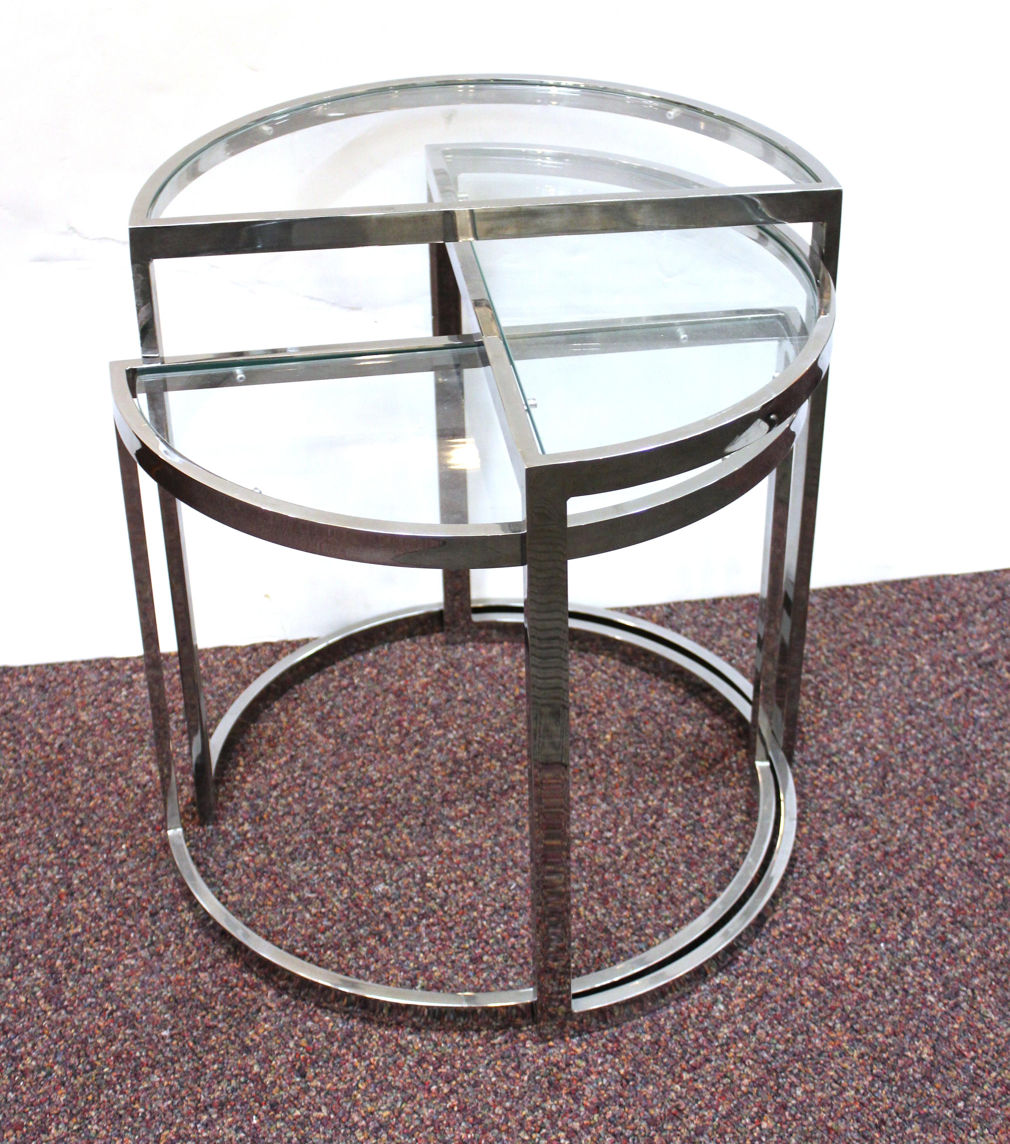 American Mid-Century Modern Chrome Nesting Tables in Half-Moon Shapes