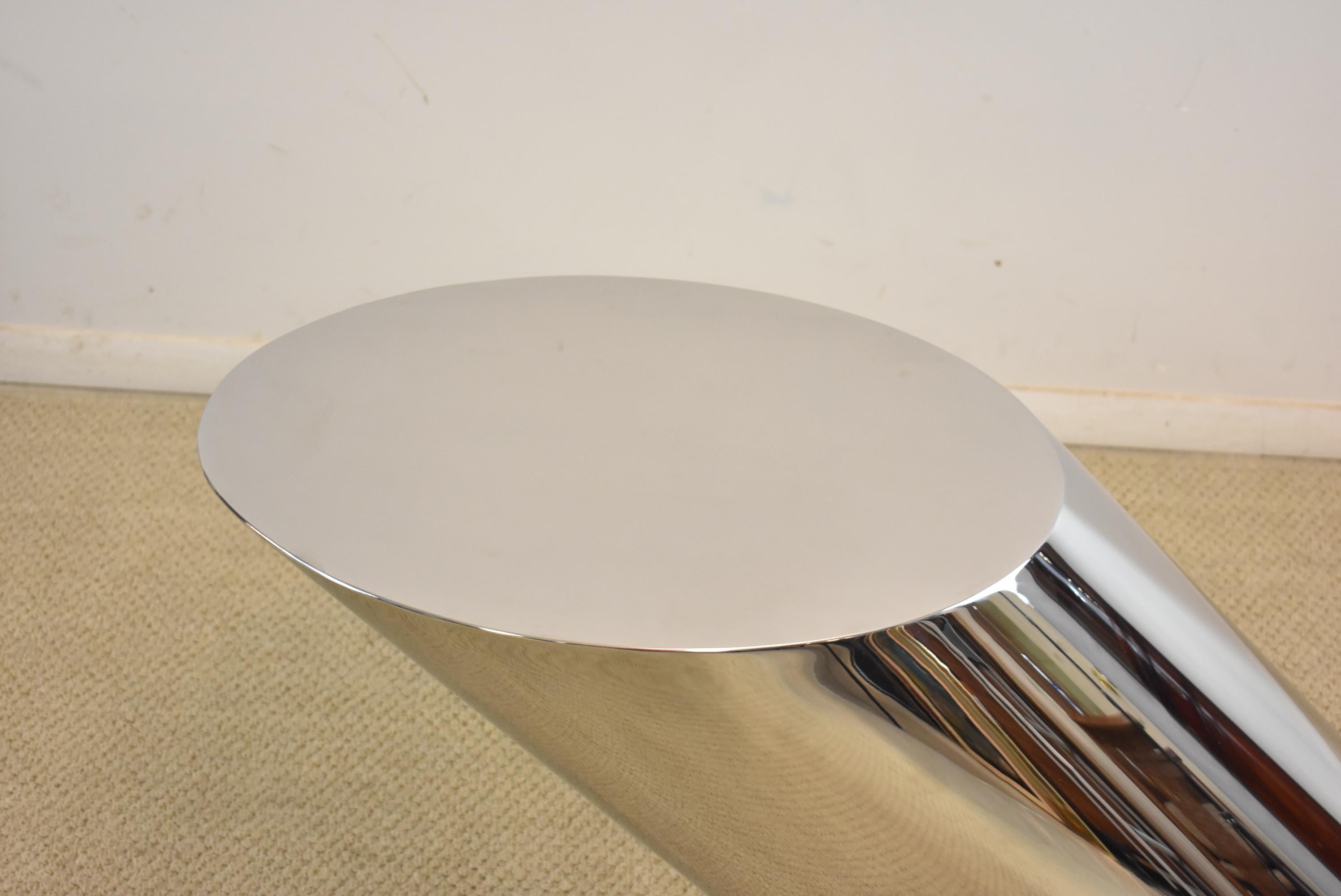 Mid-Century Modern Modern J. Wade Beam Brueton Zepher Polished Steel  Slant Cylinder Table  For Sale
