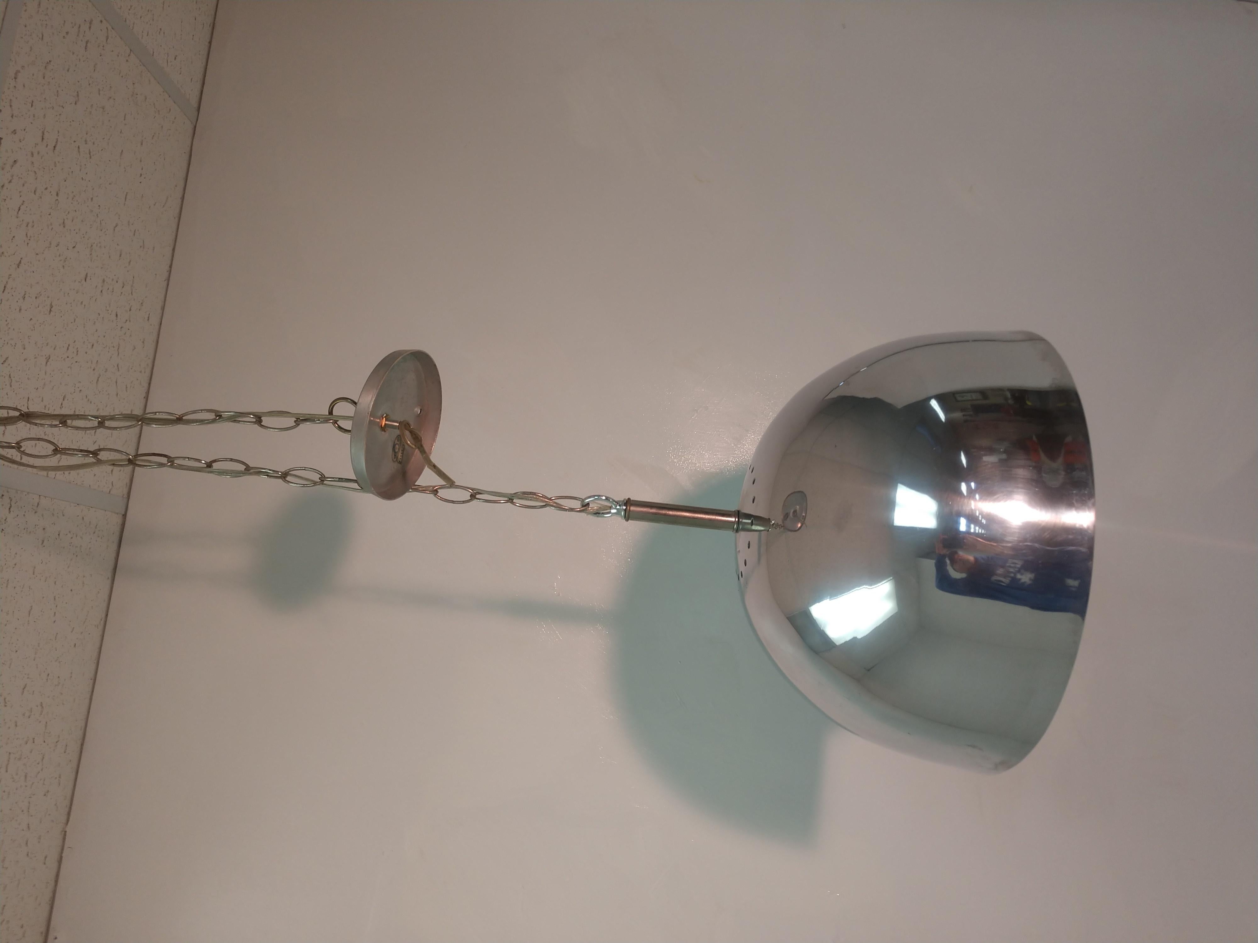 Polished Mid-Century Modern Chrome Pendant Lamp, circa 1968