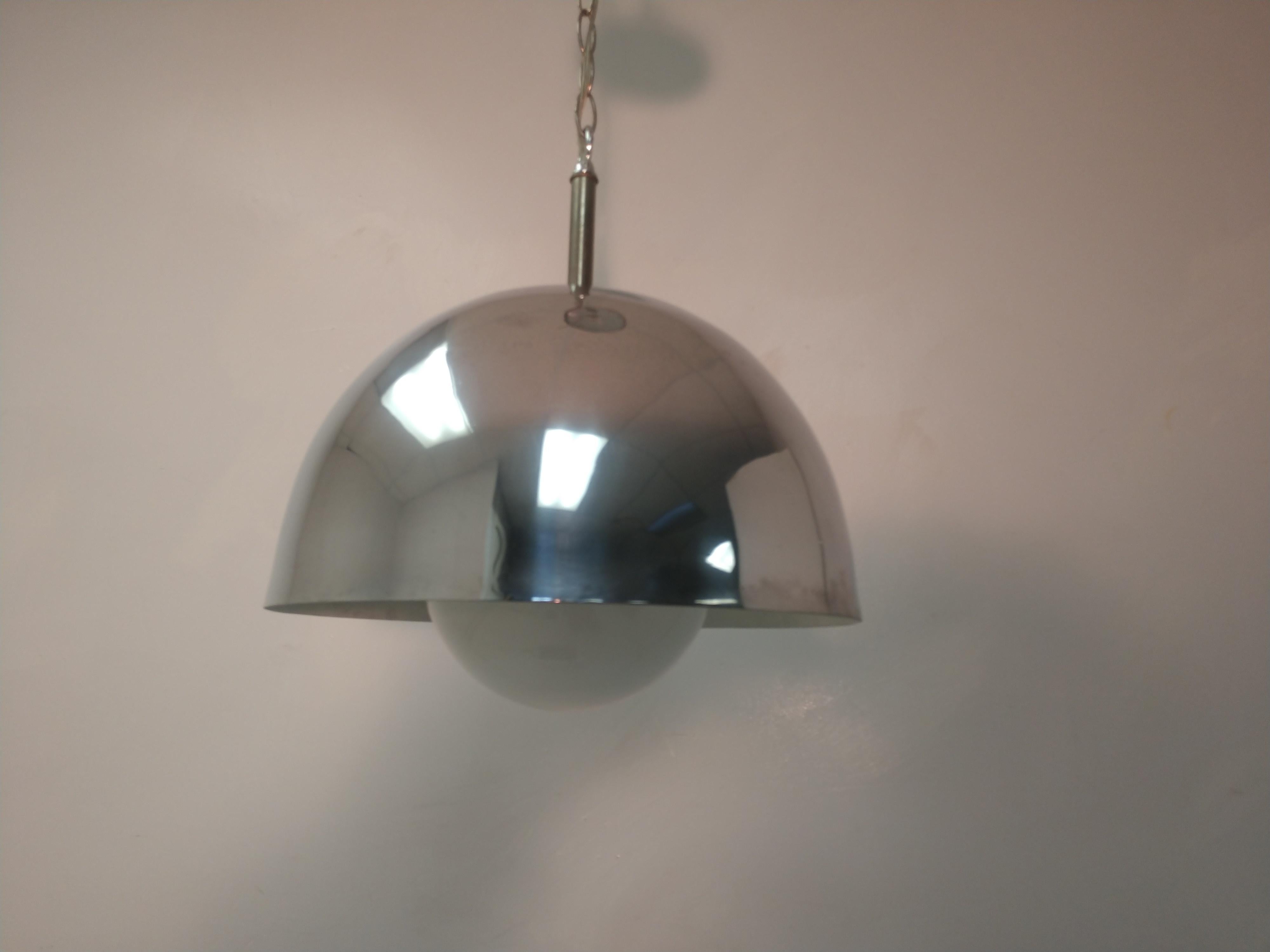 Mid-Century Modern Chrome Pendant Lamp, circa 1968 In Good Condition In Port Jervis, NY