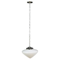 Mid-Century Modern Chrome Pendant Light White Cone Shade