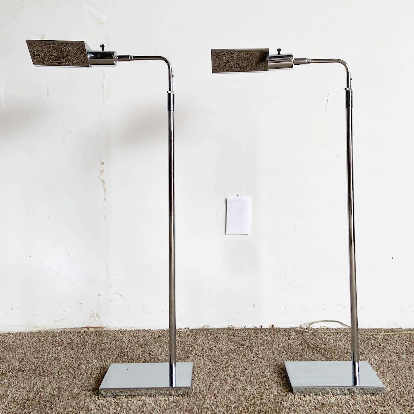 American Mid Century Modern Chrome Pharmacists Floor Lamps - a Pair For Sale