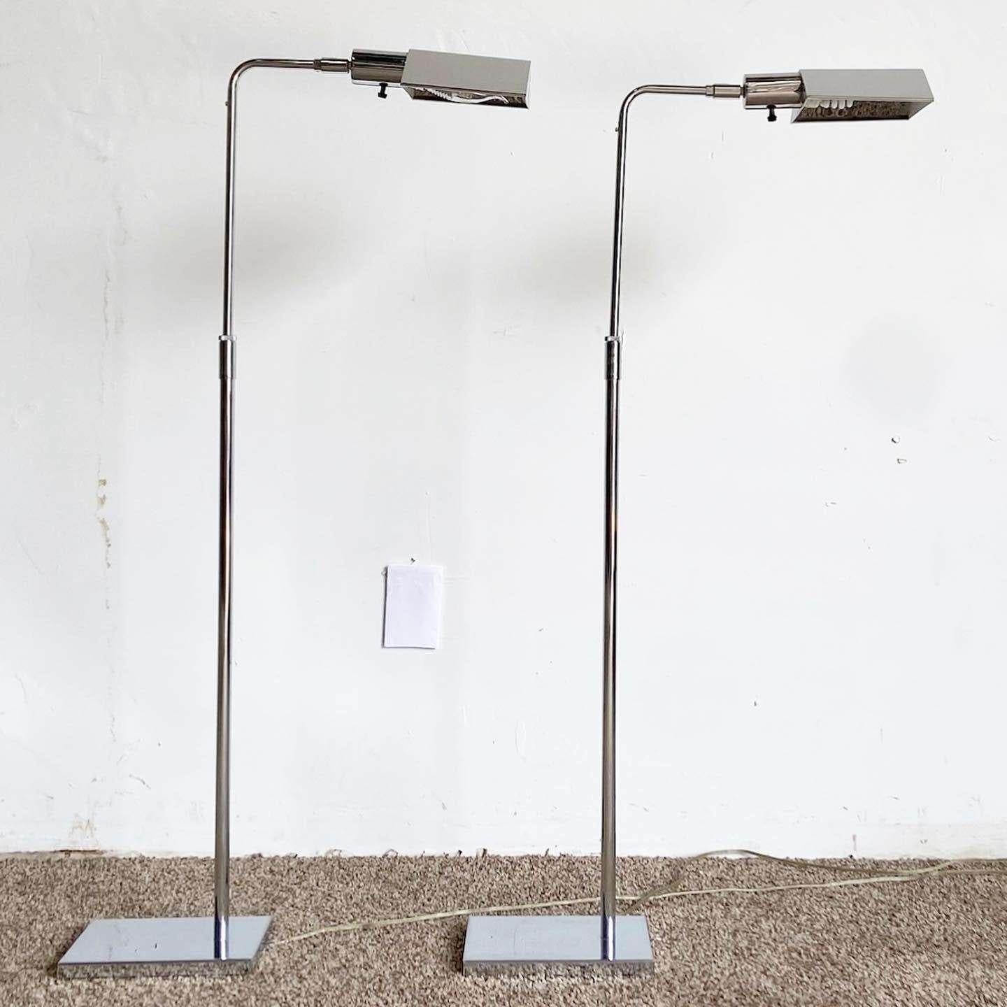 Late 20th Century Mid Century Modern Chrome Pharmacists Floor Lamps - a Pair For Sale