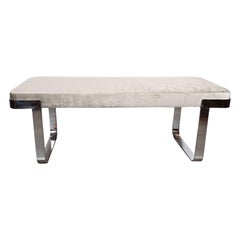 Mid-Century Modern Chrome and Platinum Velvet Bench by Milo Baughman