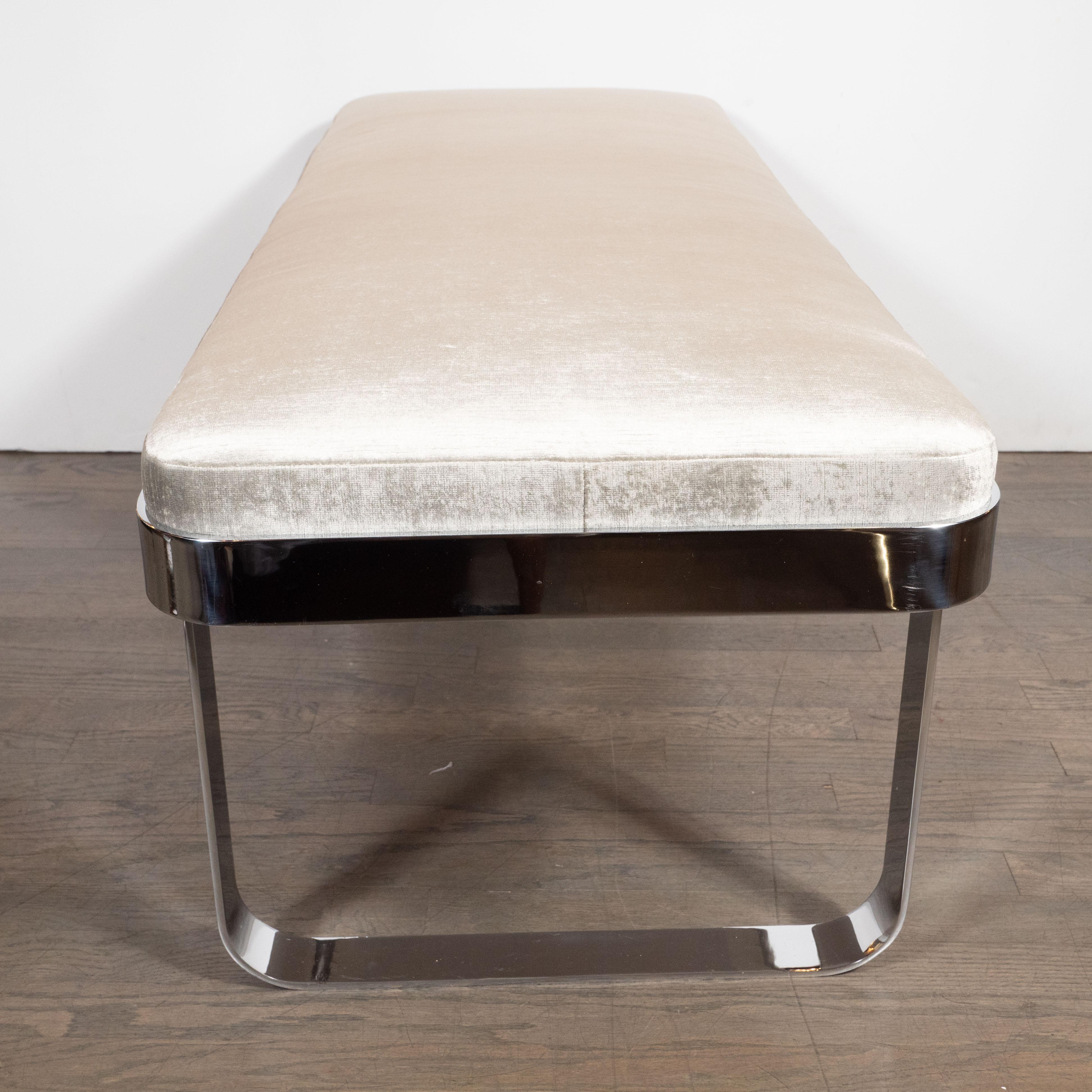 Mid-Century Modern Chrome and Platinum Velvet Bench by Milo Baughman In Excellent Condition In New York, NY
